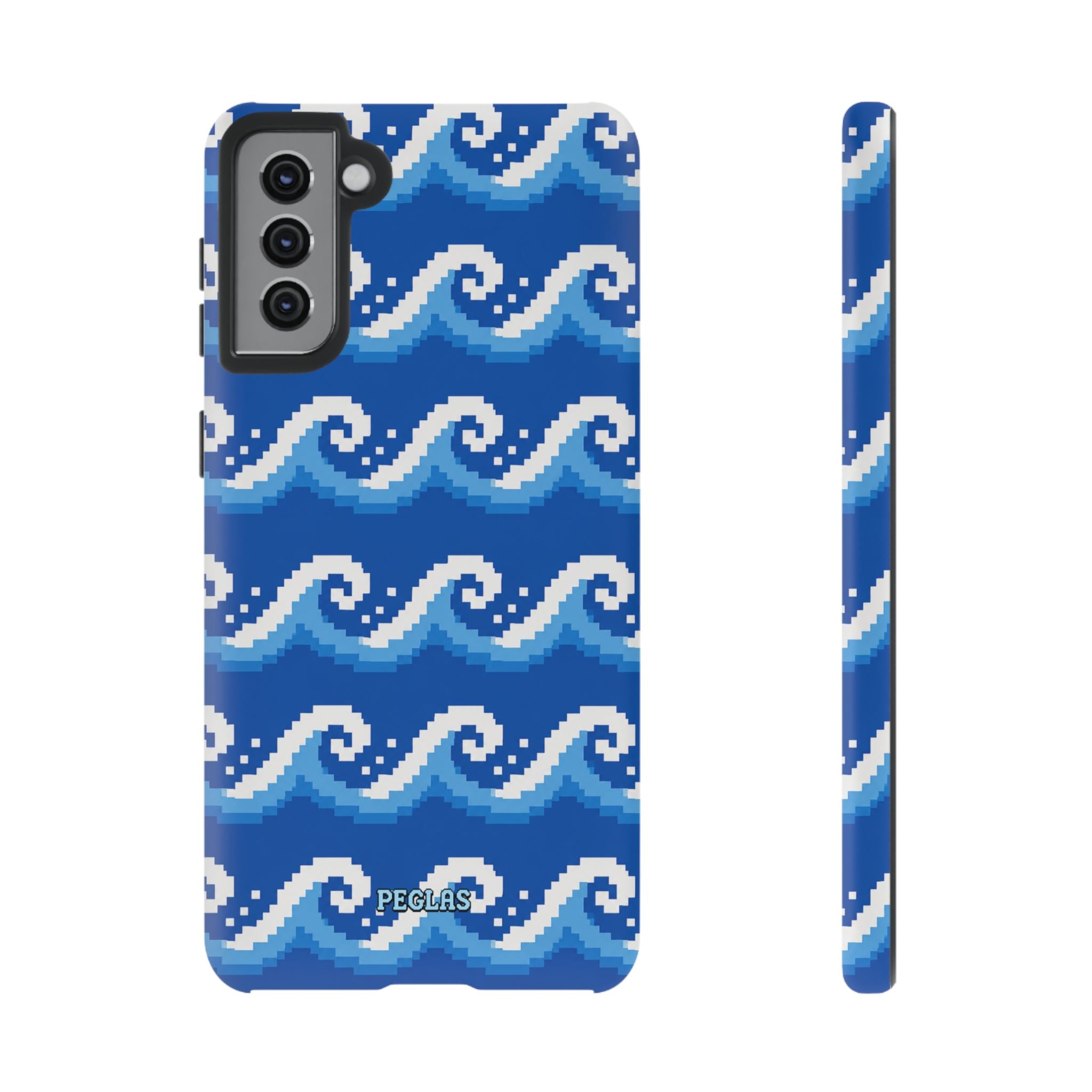 Pixel Wave Phone Case — Blue Ocean Retro Pixel Art iPhone Cover