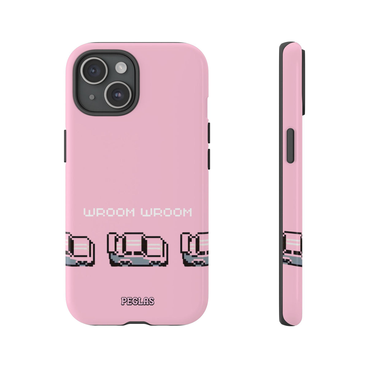 Pink Retro Pixel Cars Phone Case — "Wroom Wroom" Tough Protective Cover