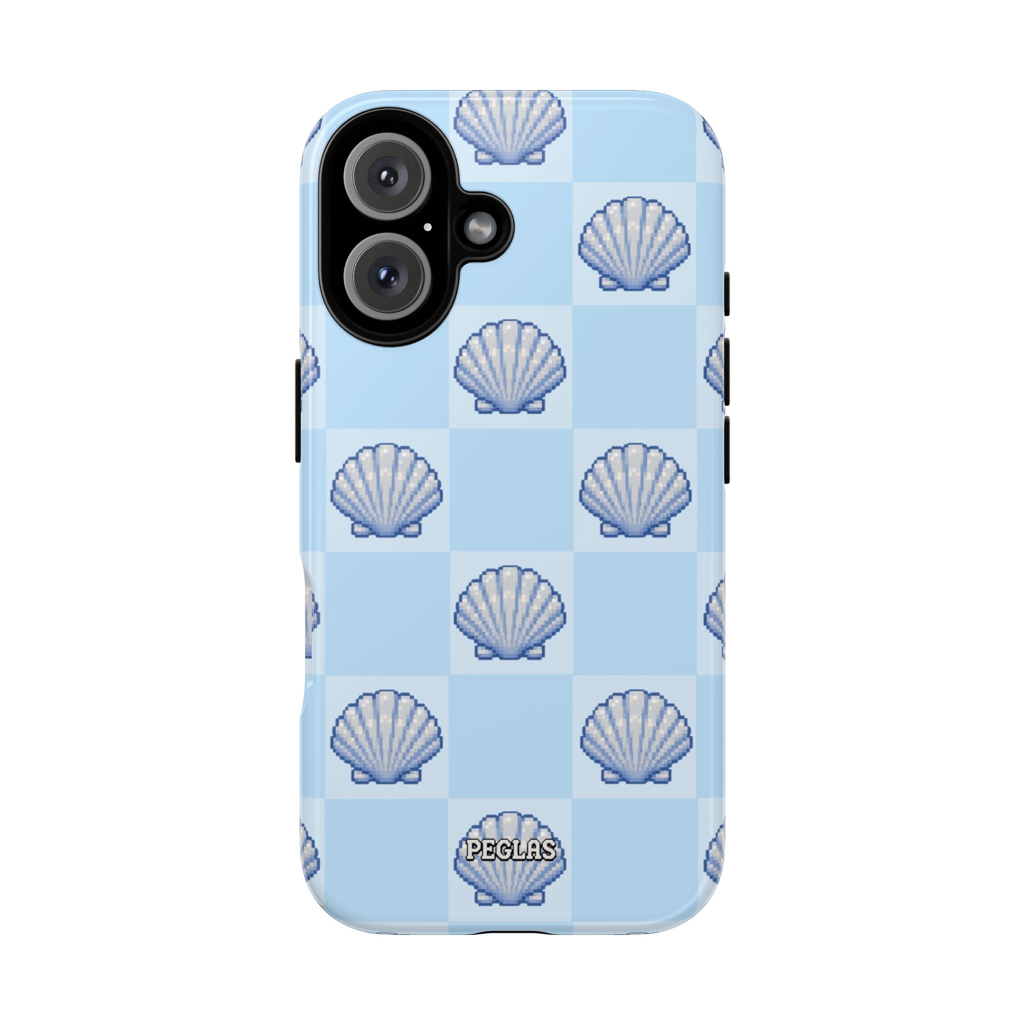 Shell Checkerboard Tough Phone Case — Light Blue Seashell Protective Cover