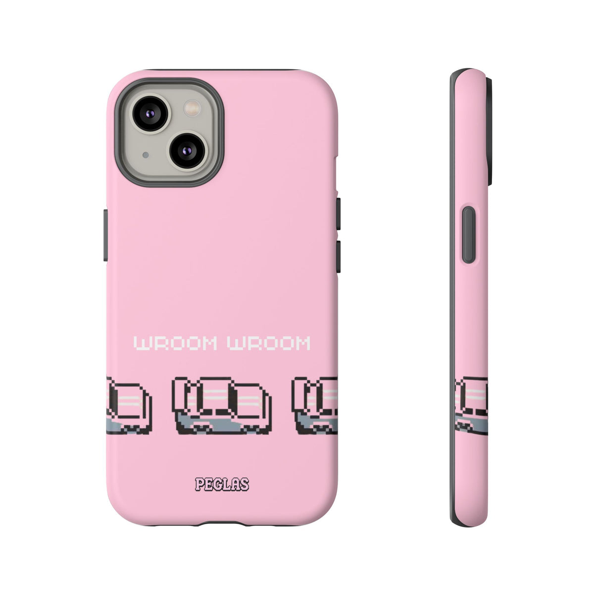 Pink Retro Pixel Cars Phone Case — "Wroom Wroom" Tough Protective Cover
