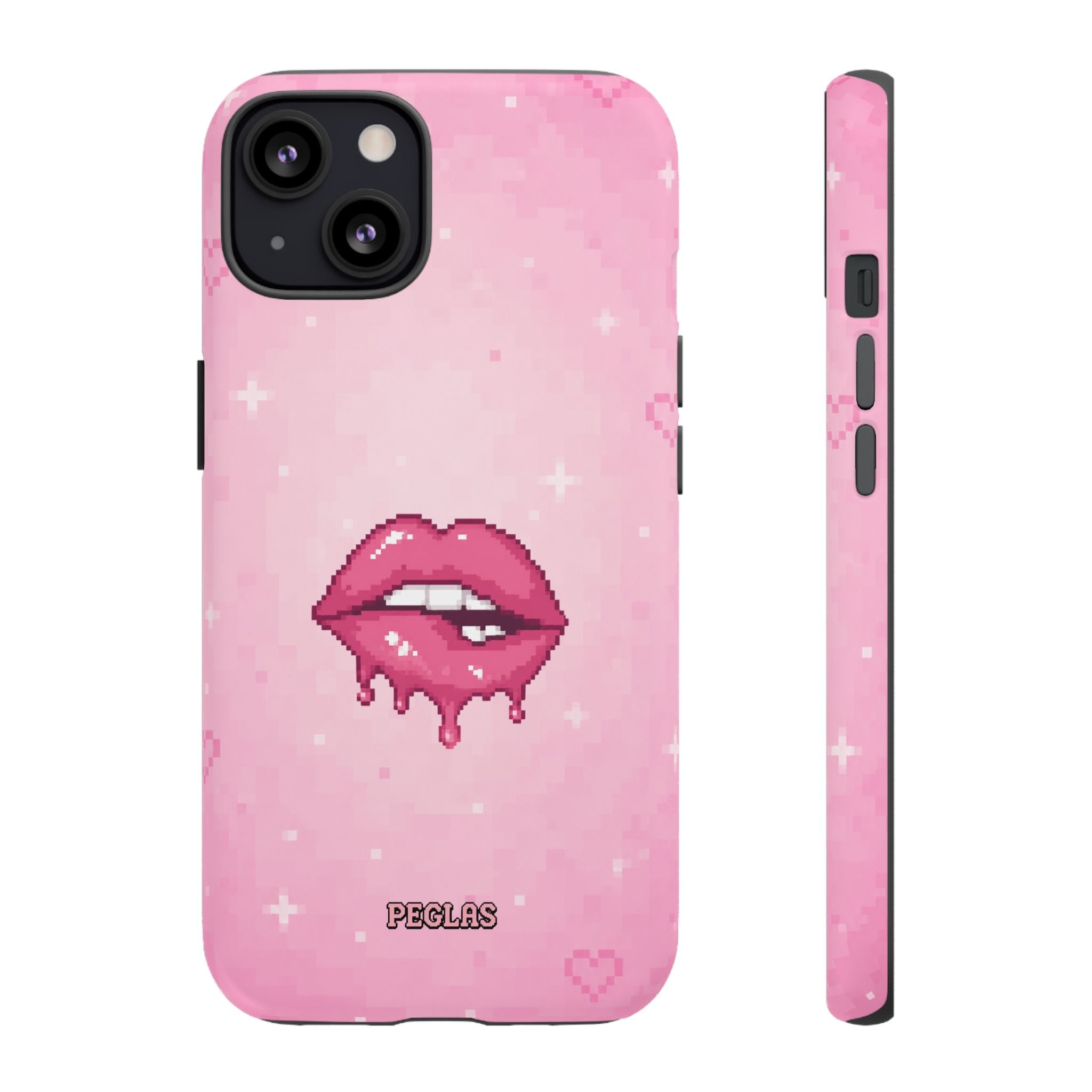 Pink Drip Lips Phone Case — Cute Pixel Art Protective Tough Case