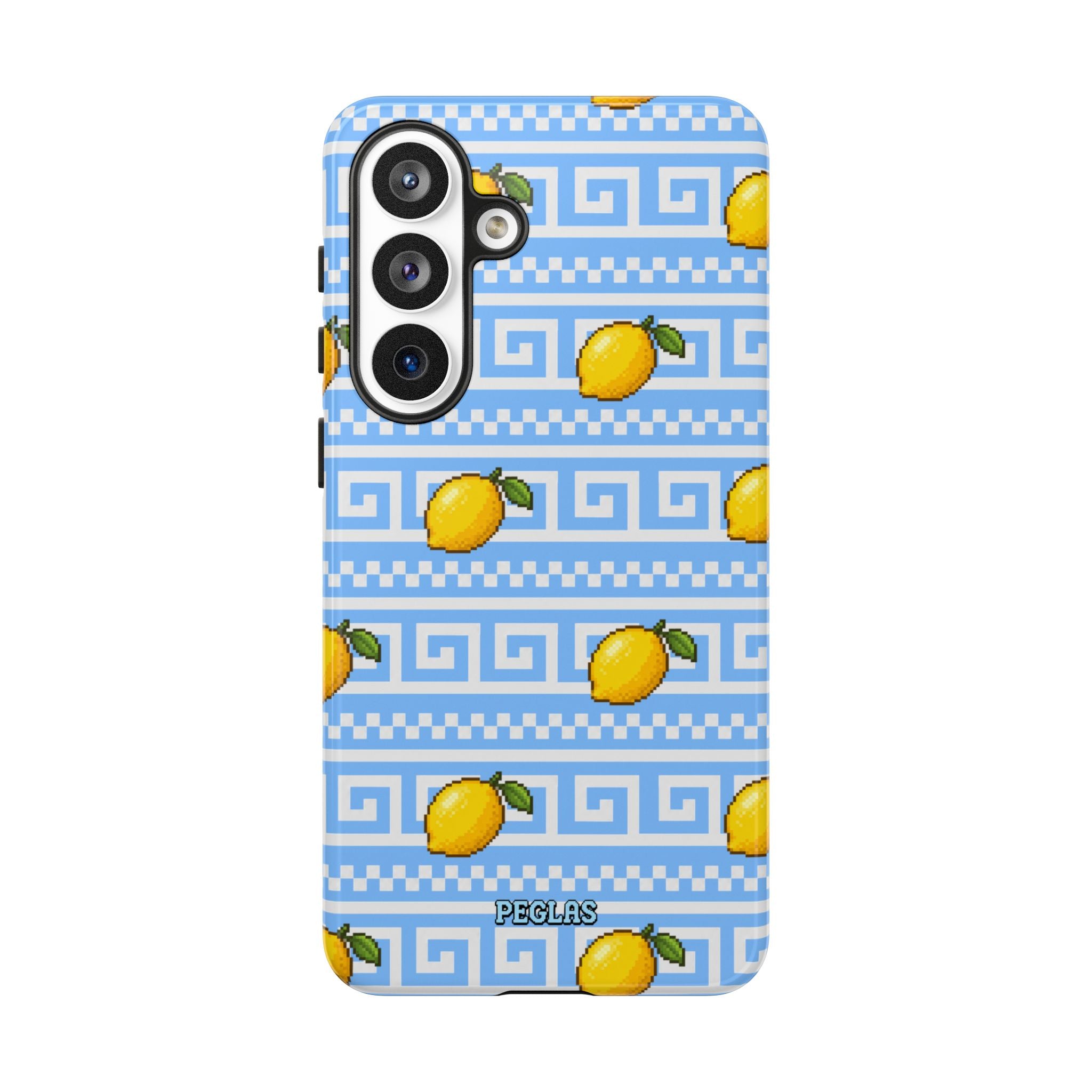Lemon Greek Key Phone Case — Blue Citrus Pattern Tough Case