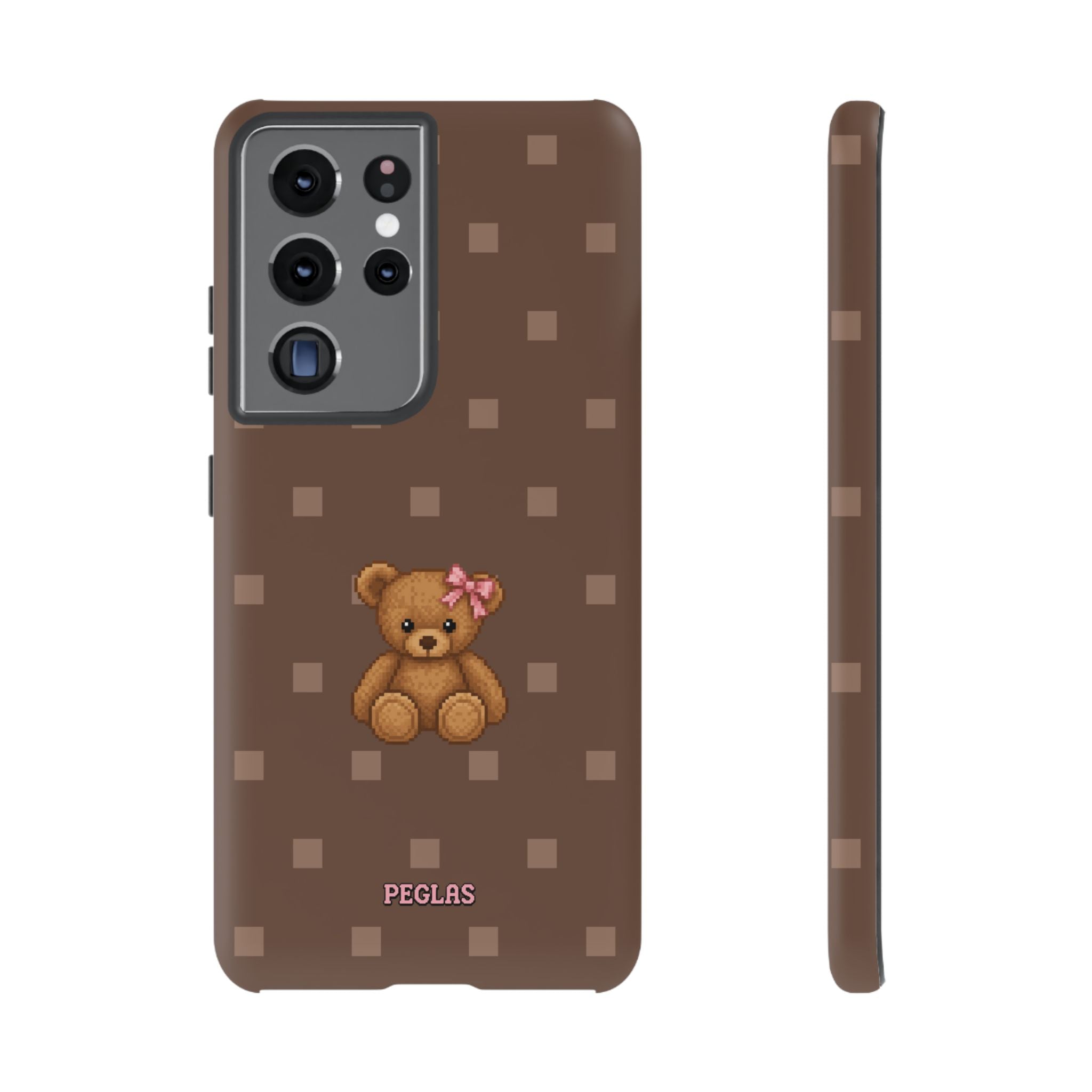Teddy Bear Tough Phone Case — Cute Brown Polka Dot Protective Cover