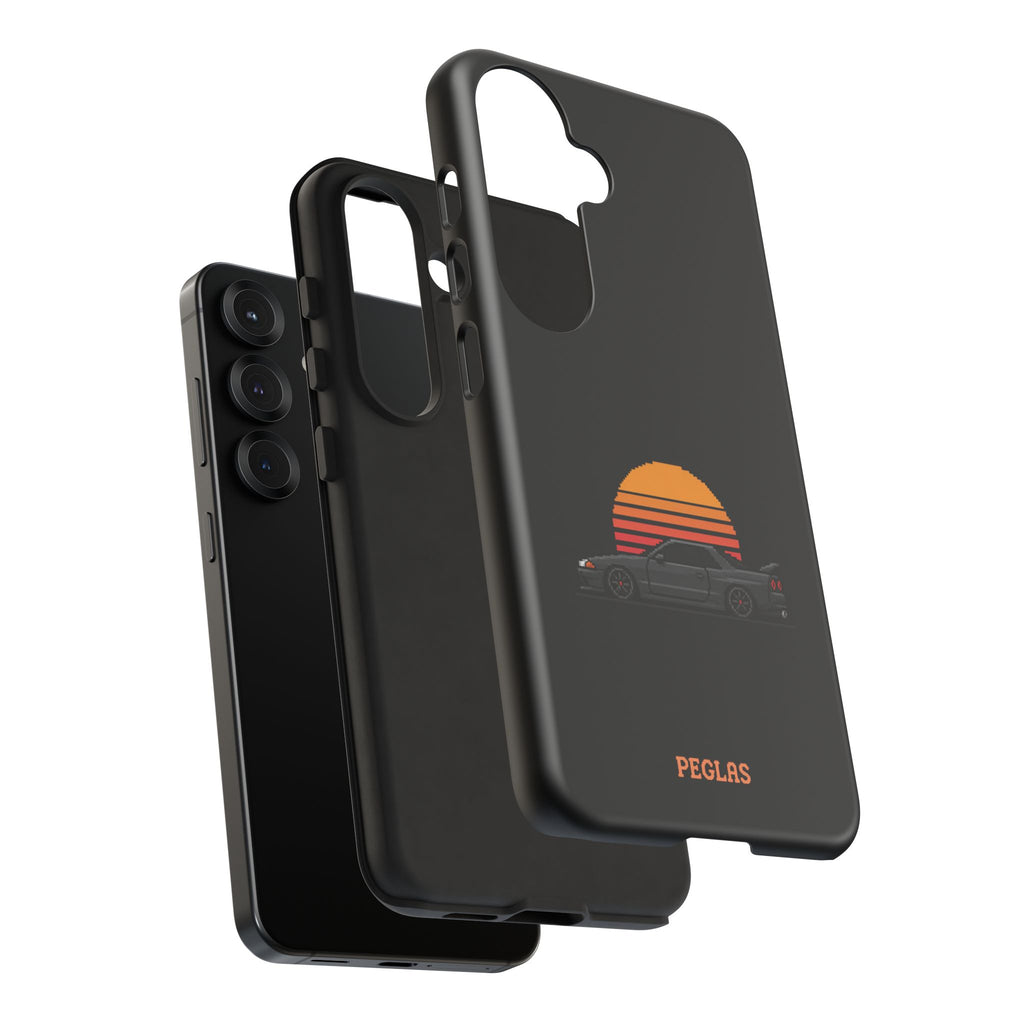 Vintage Black Sports Car Phone Case — Retro Sunset Design