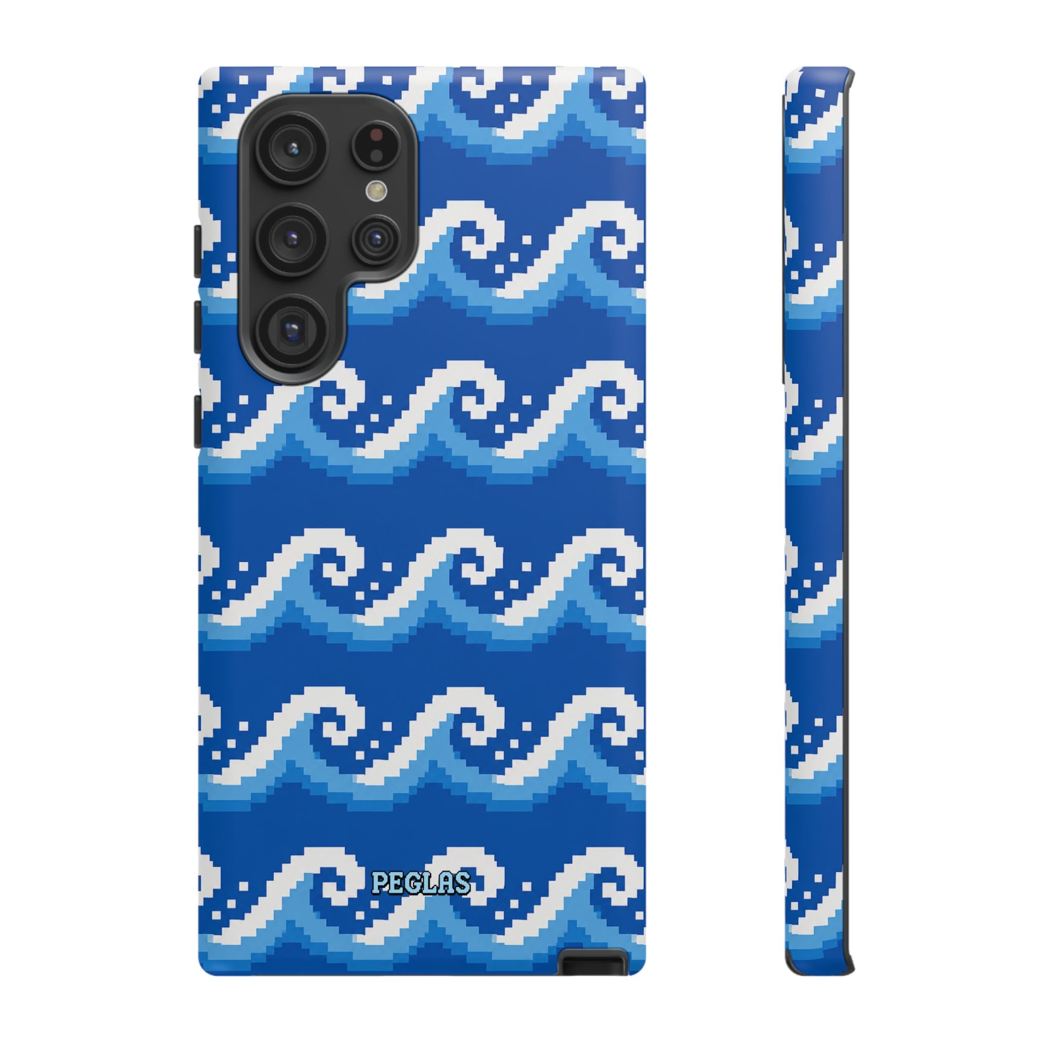 Pixel Wave Phone Case — Blue Ocean Retro Pixel Art iPhone Cover