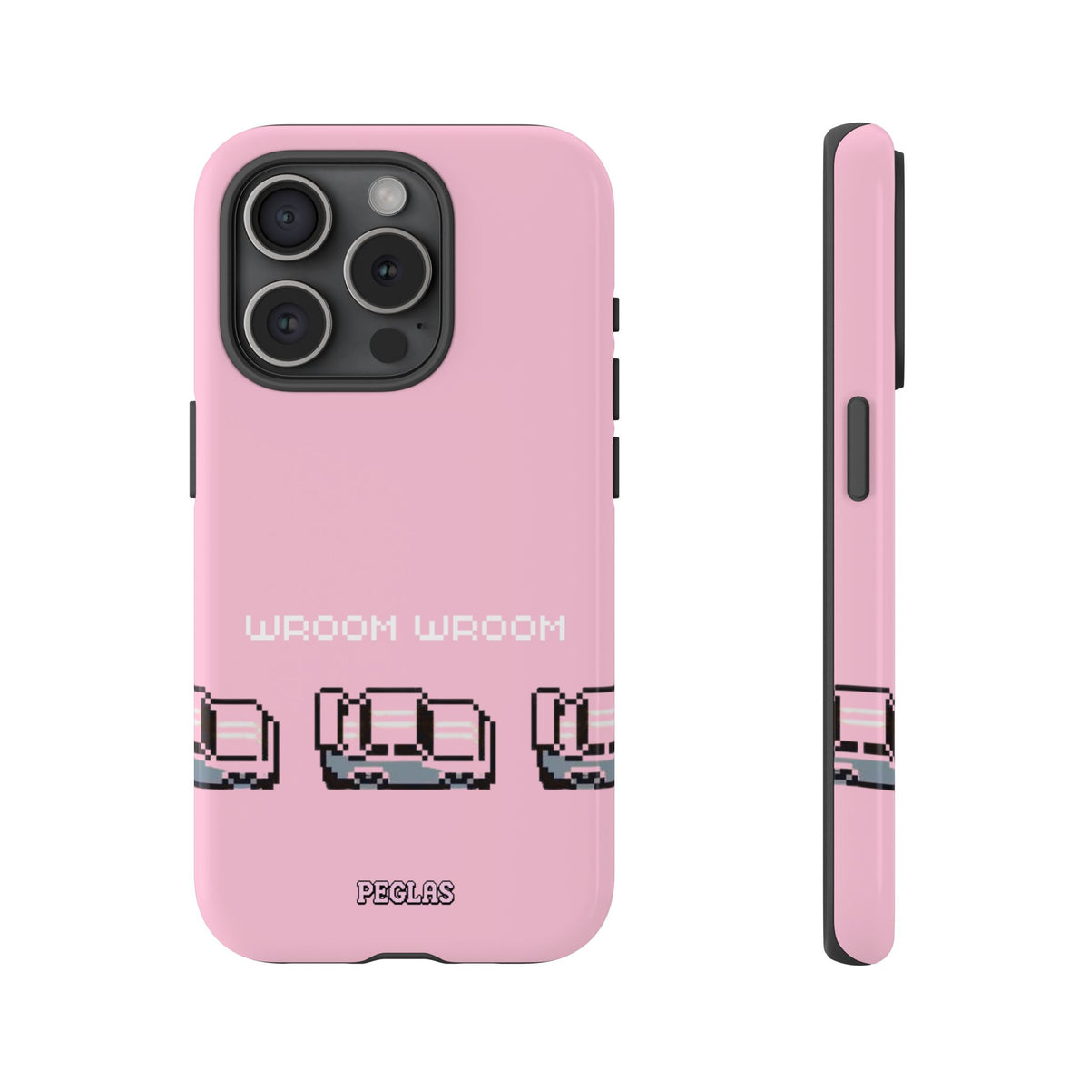 Pink Retro Pixel Cars Phone Case — "Wroom Wroom" Tough Protective Cover