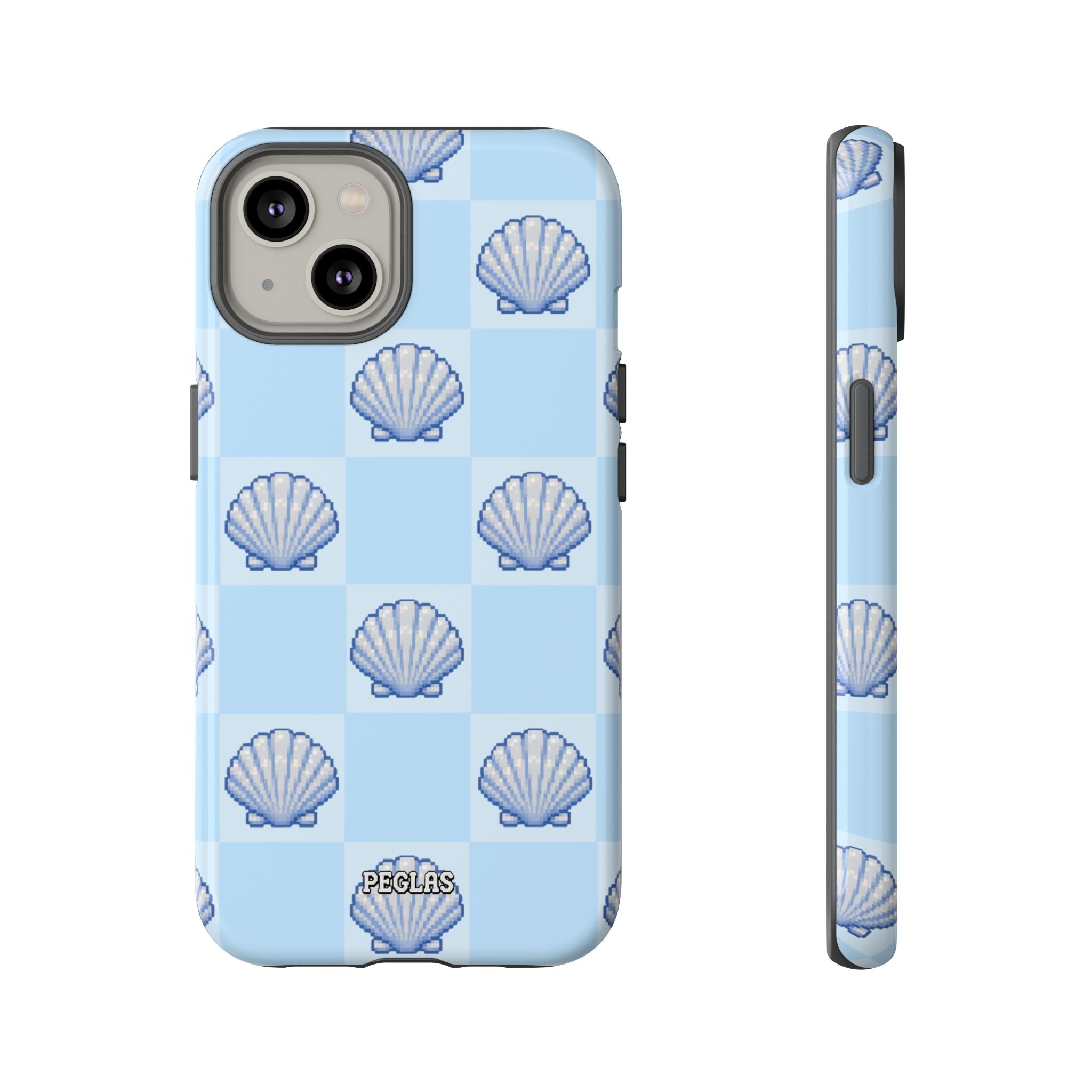 Shell Checkerboard Tough Phone Case — Light Blue Seashell Protective Cover