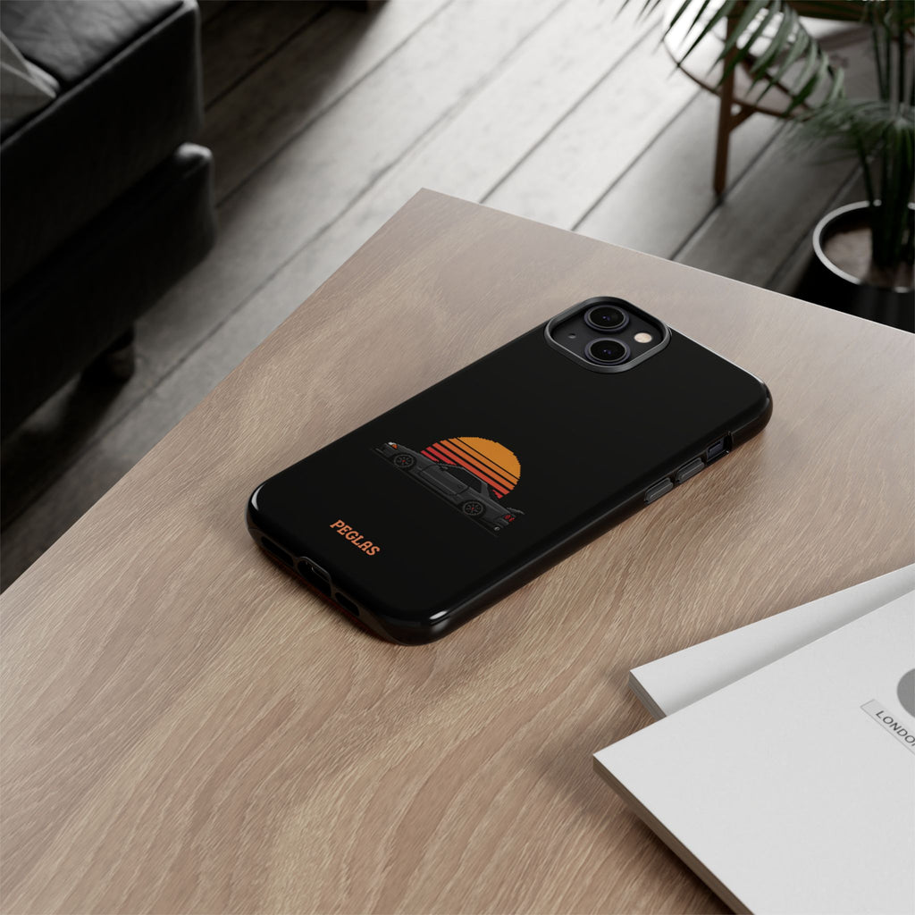 Vintage Black Sports Car Phone Case — Retro Sunset Design