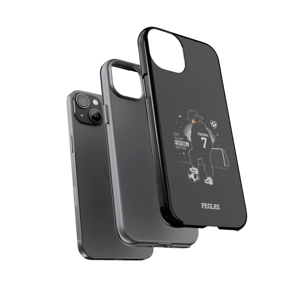 Football Player Phone Case - 'Eat Sleep Football Repeat' Black Tough Case, Soccer Goal Graphic