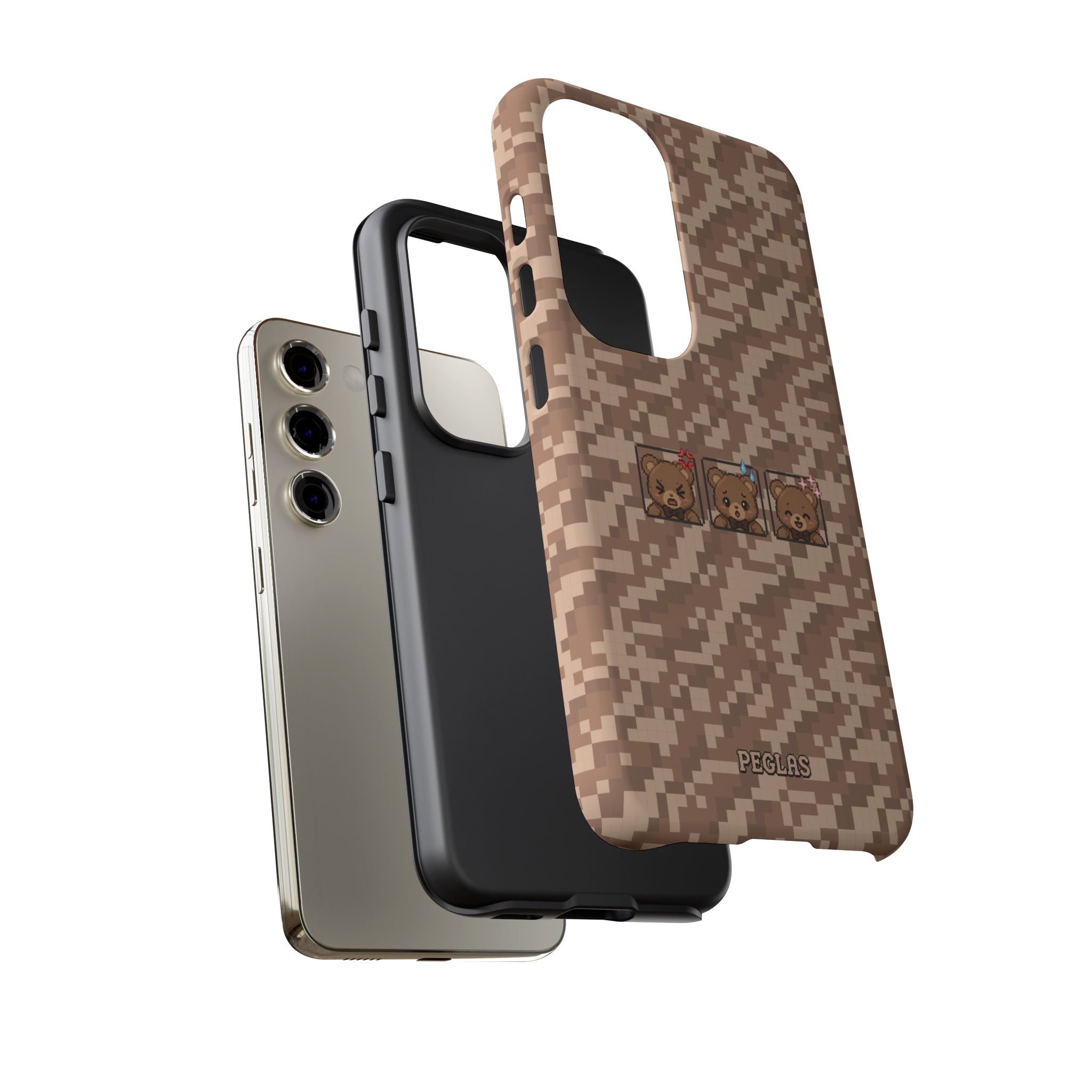 Pixel Teddy Emojis Brown Tough Phone Case
