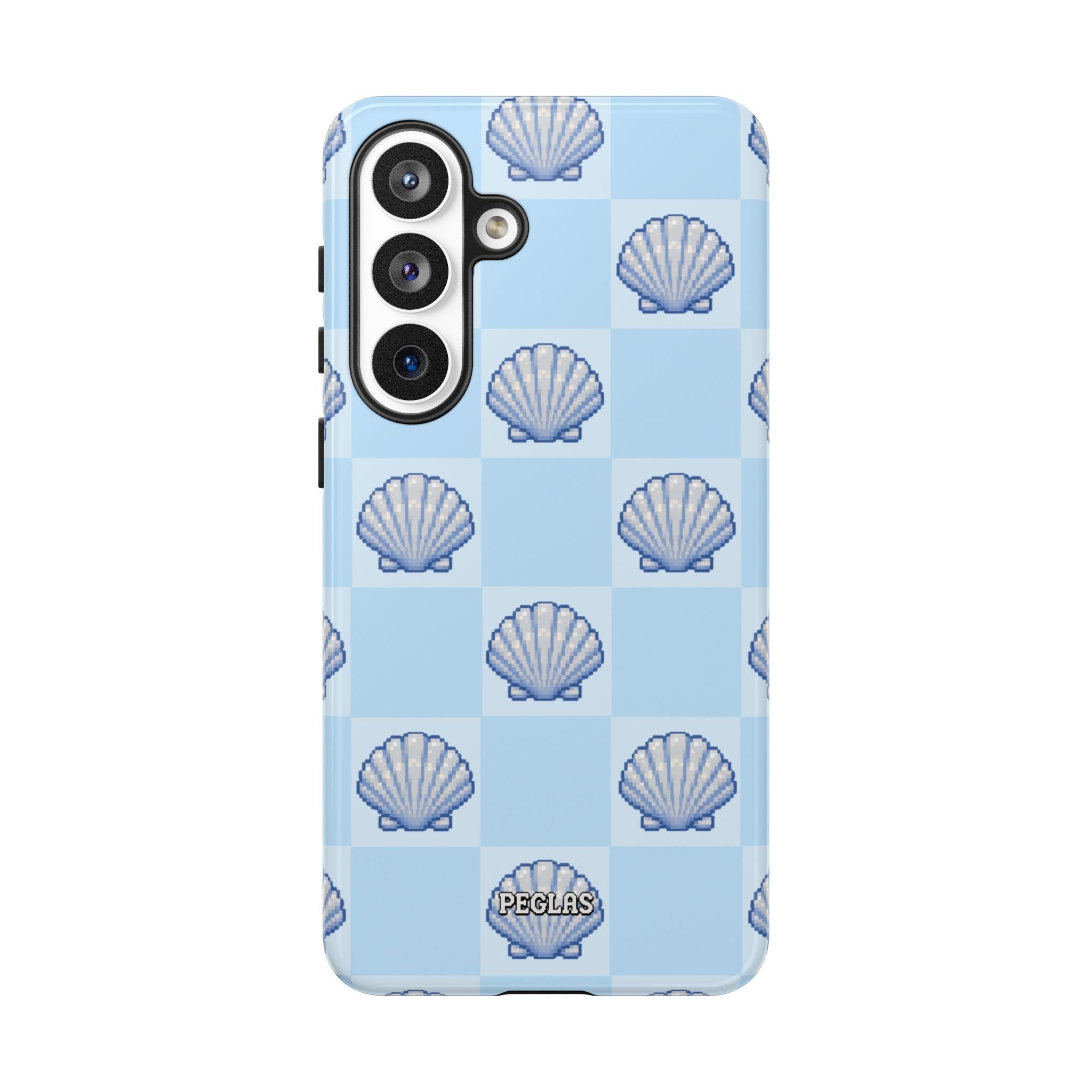 Shell Checkerboard Tough Phone Case — Light Blue Seashell Protective Cover
