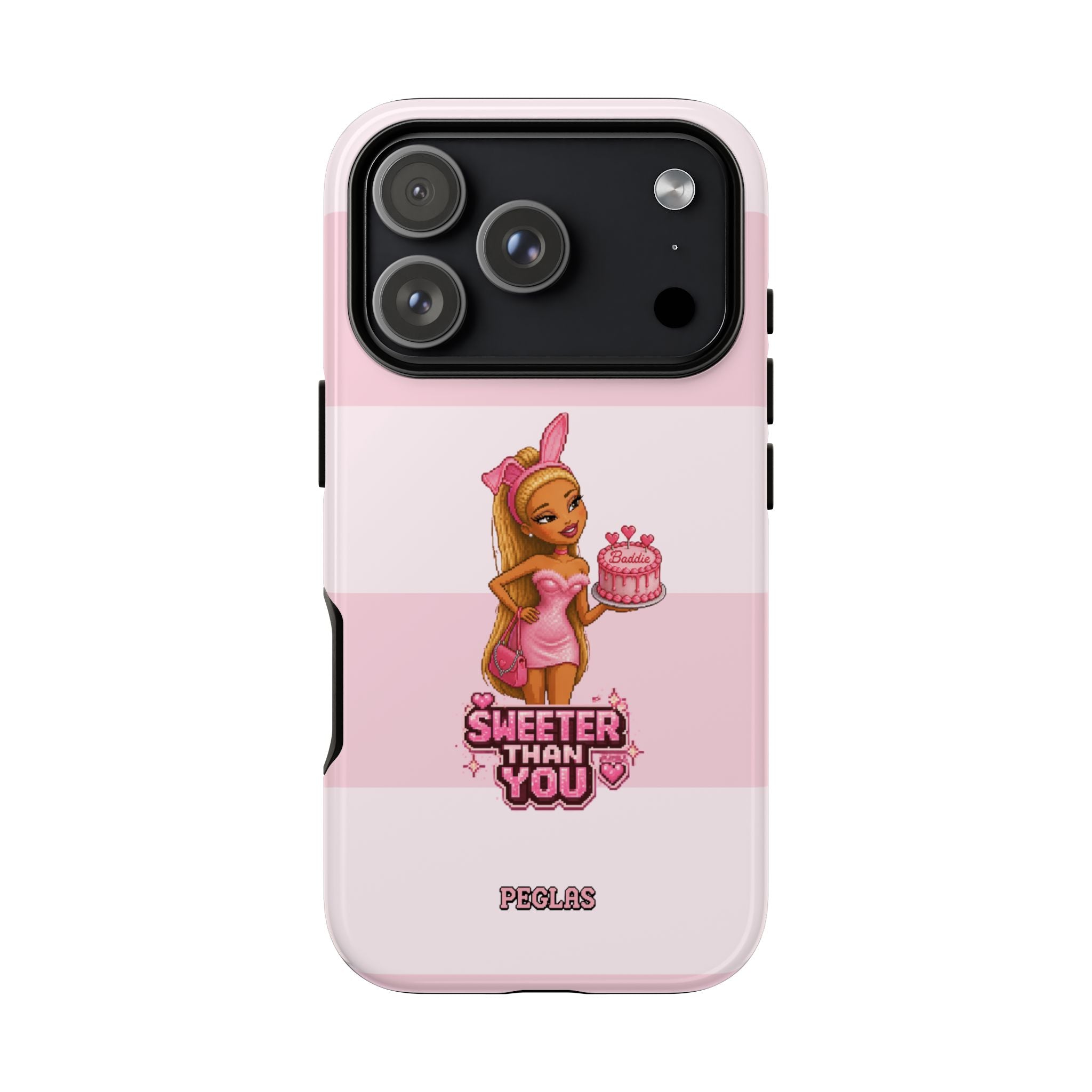 Phone Case — “Sweeter Than You” Pink Striped Cute Cake Girl Protective Cover