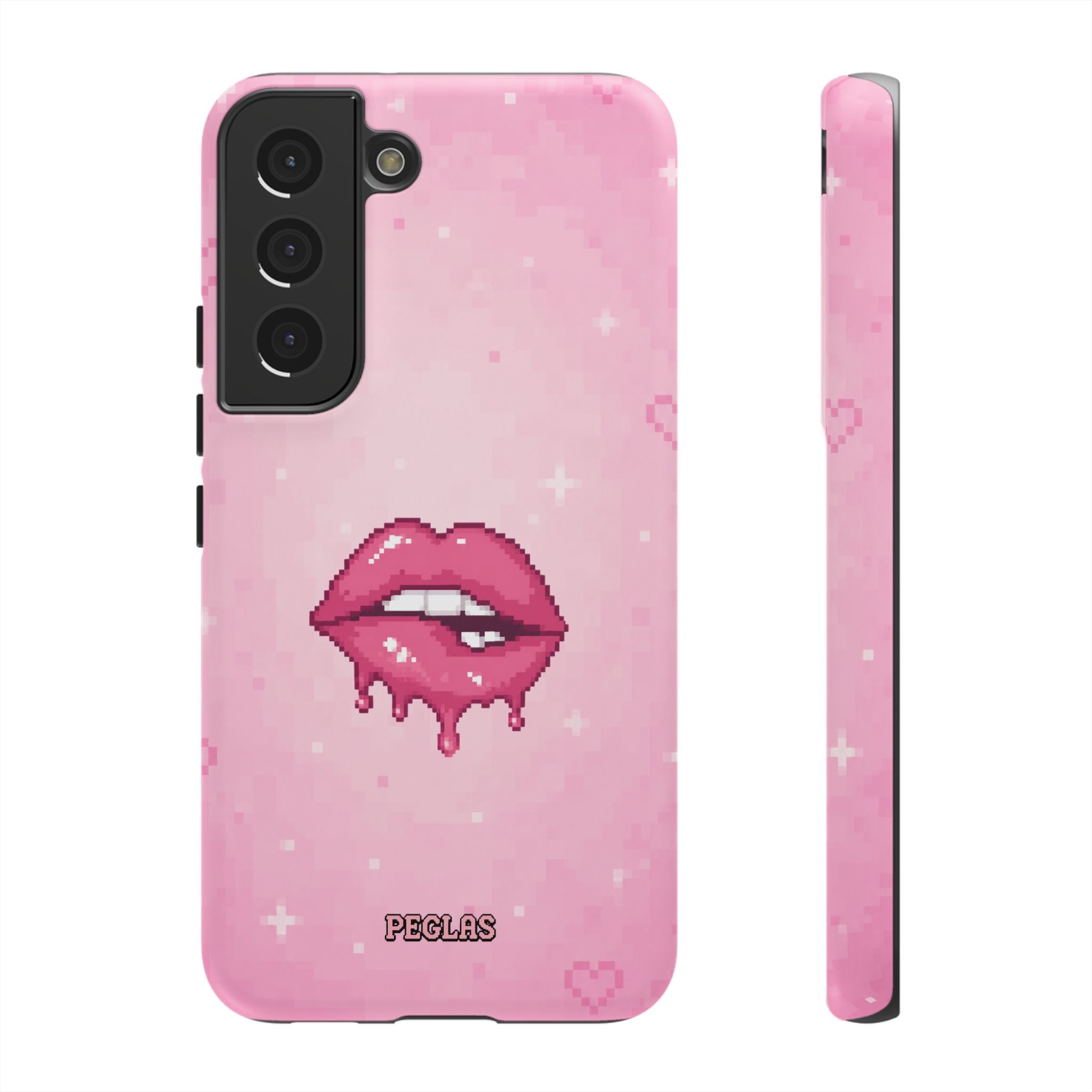 Pink Drip Lips Phone Case — Cute Pixel Art Protective Tough Case