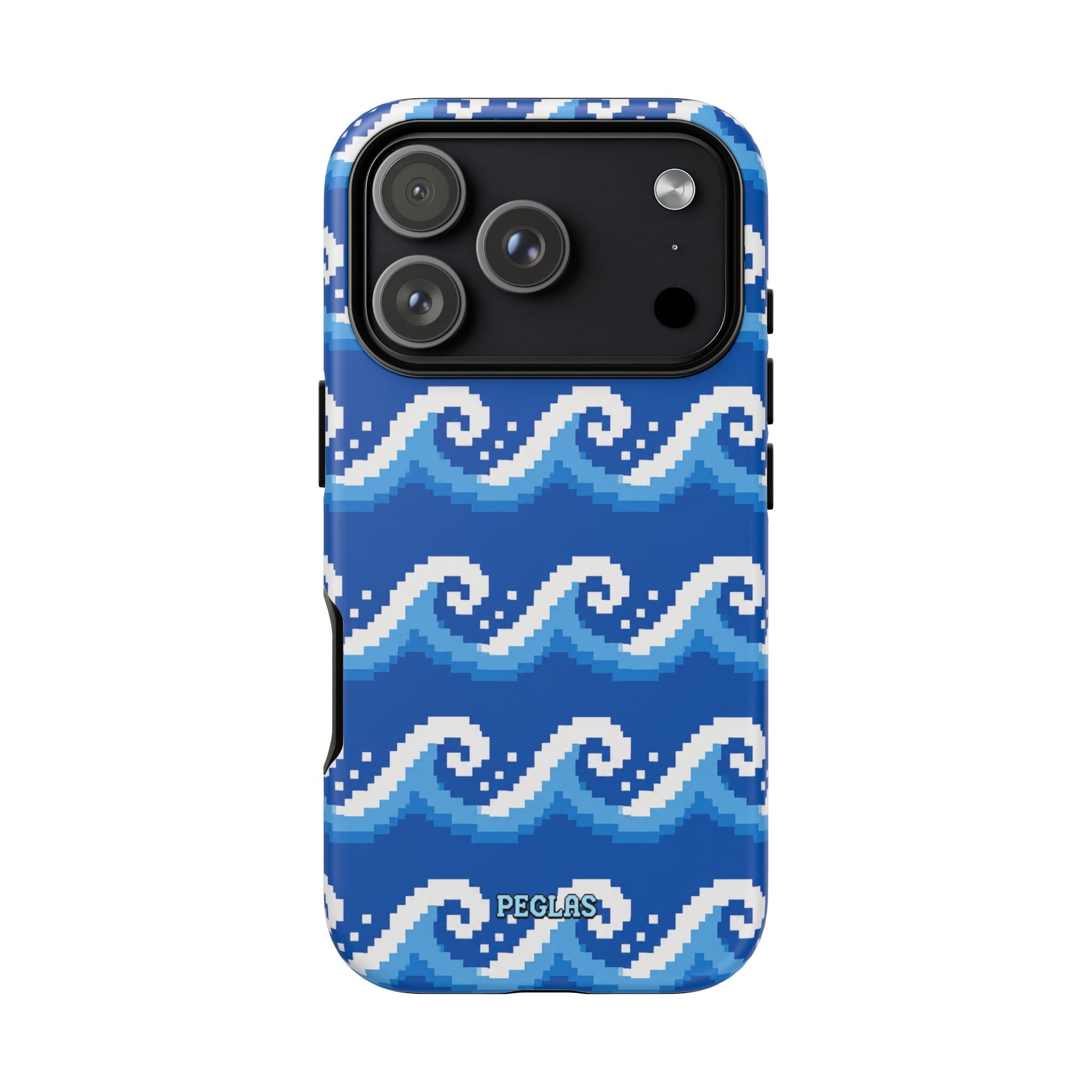 Pixel Wave Phone Case — Blue Ocean Retro Pixel Art iPhone Cover