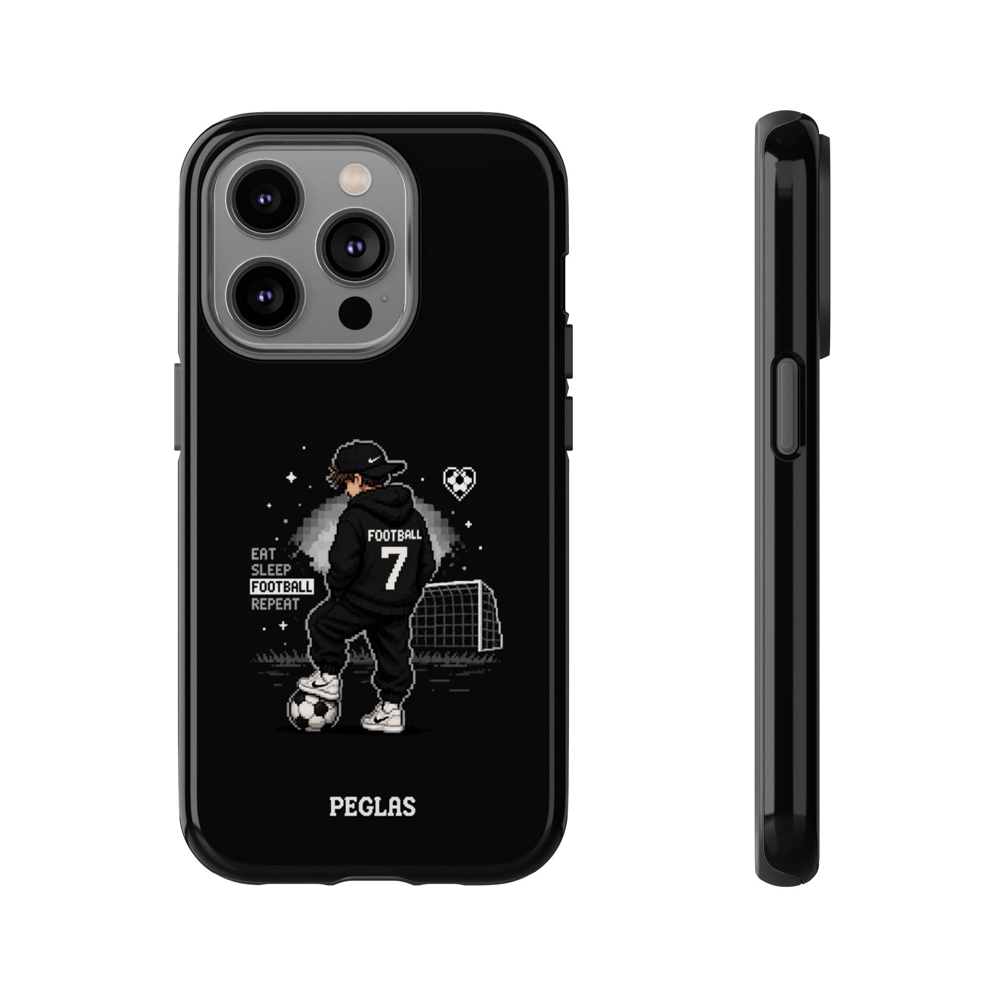 Football Player Phone Case - 'Eat Sleep Football Repeat' Black Tough Case, Soccer Goal Graphic