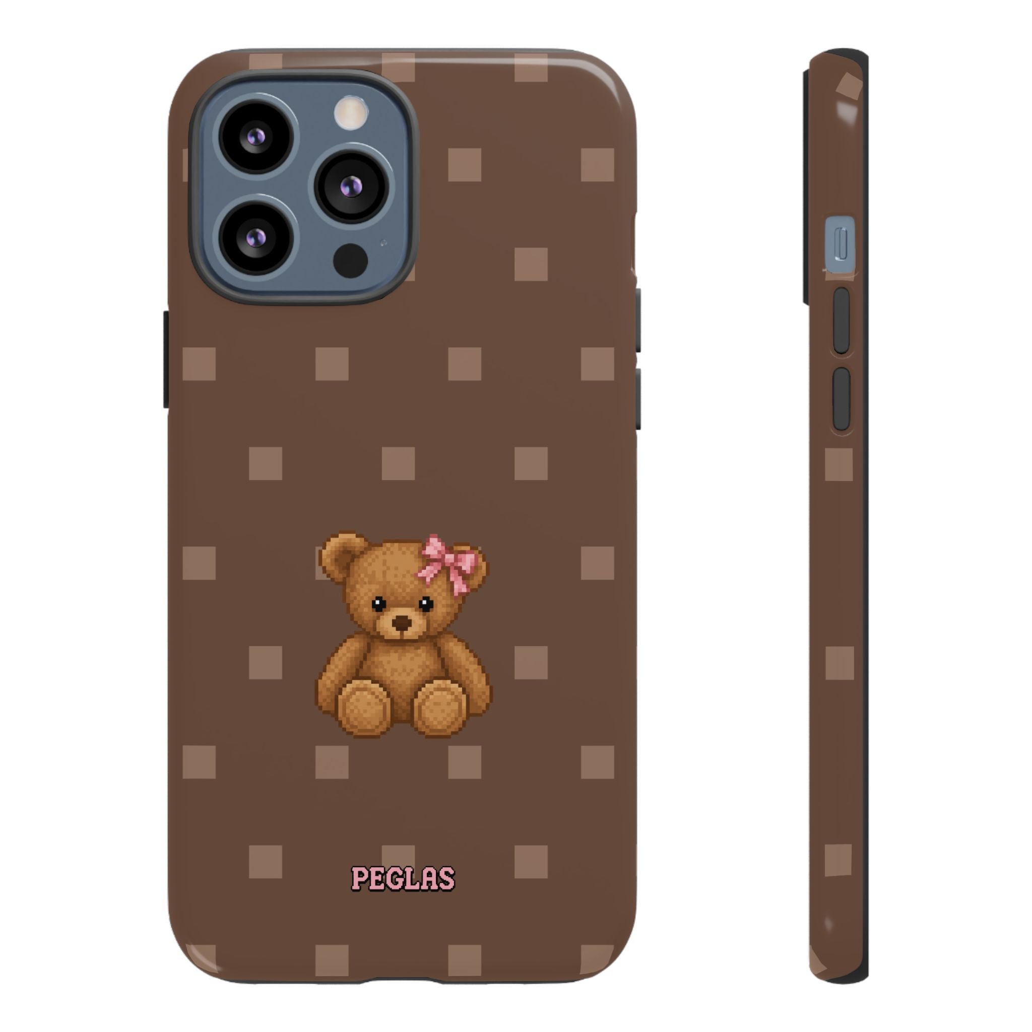 Teddy Bear Tough Phone Case — Cute Brown Polka Dot Protective Cover