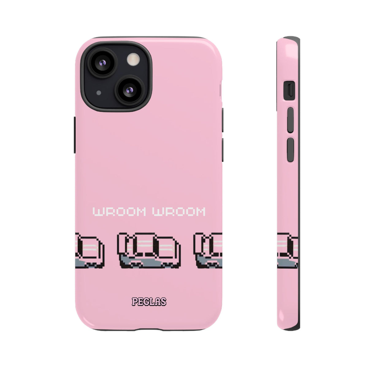 Pink Retro Pixel Cars Phone Case — "Wroom Wroom" Tough Protective Cover