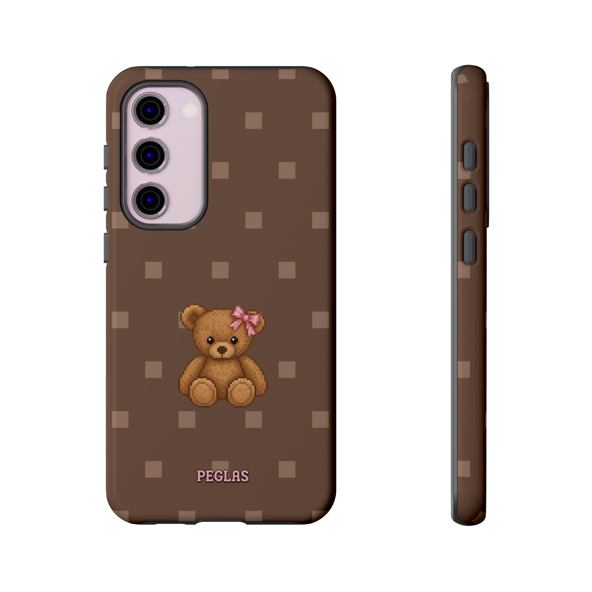 Teddy Bear Tough Phone Case — Cute Brown Polka Dot Protective Cover