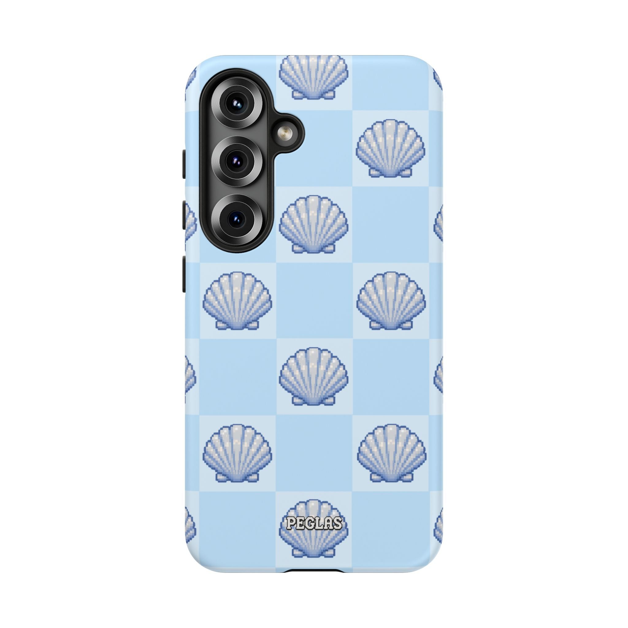 Shell Checkerboard Tough Phone Case — Light Blue Seashell Protective Cover