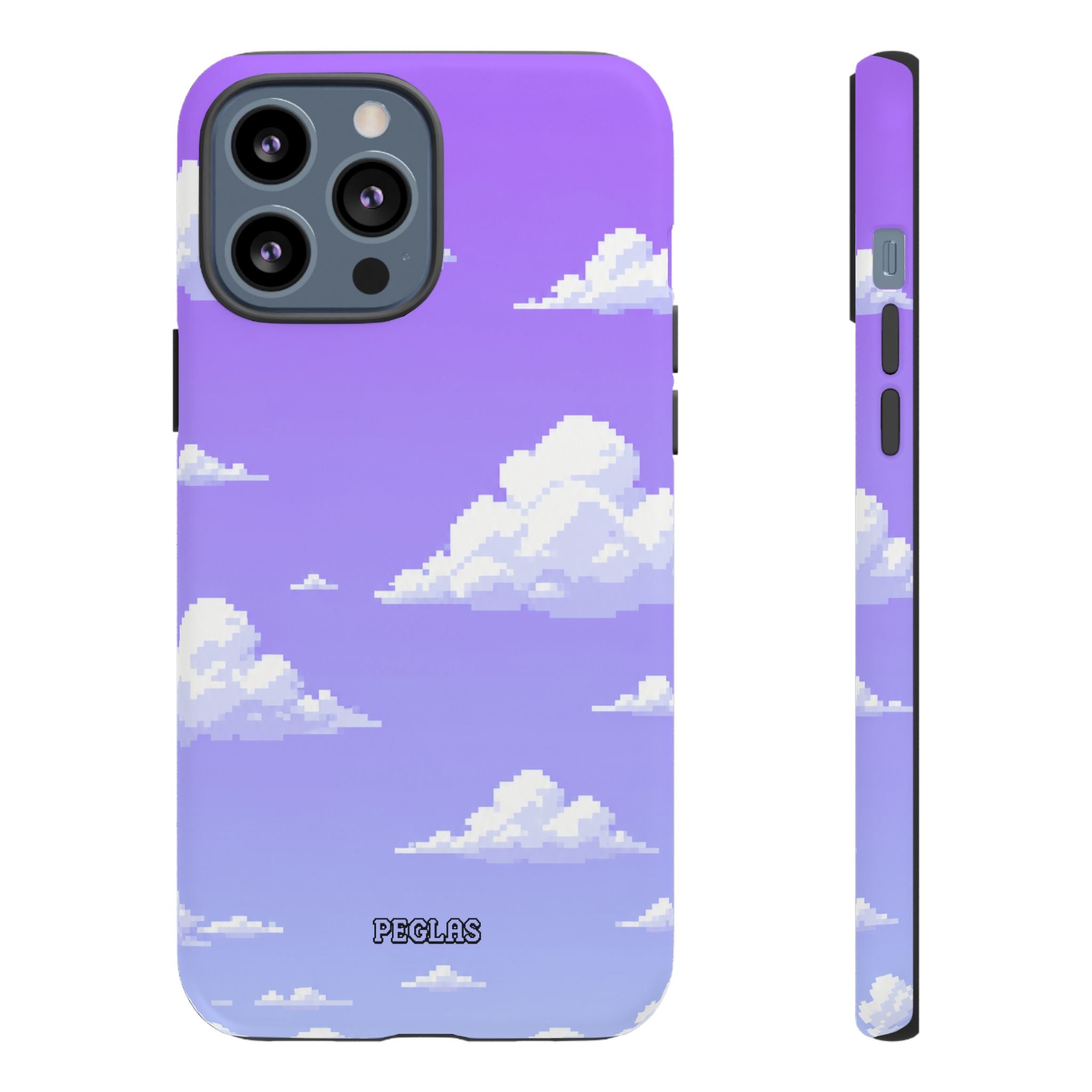 Purple Sky Cloud Phone Case — Pixel Cloud Pattern Tough Case