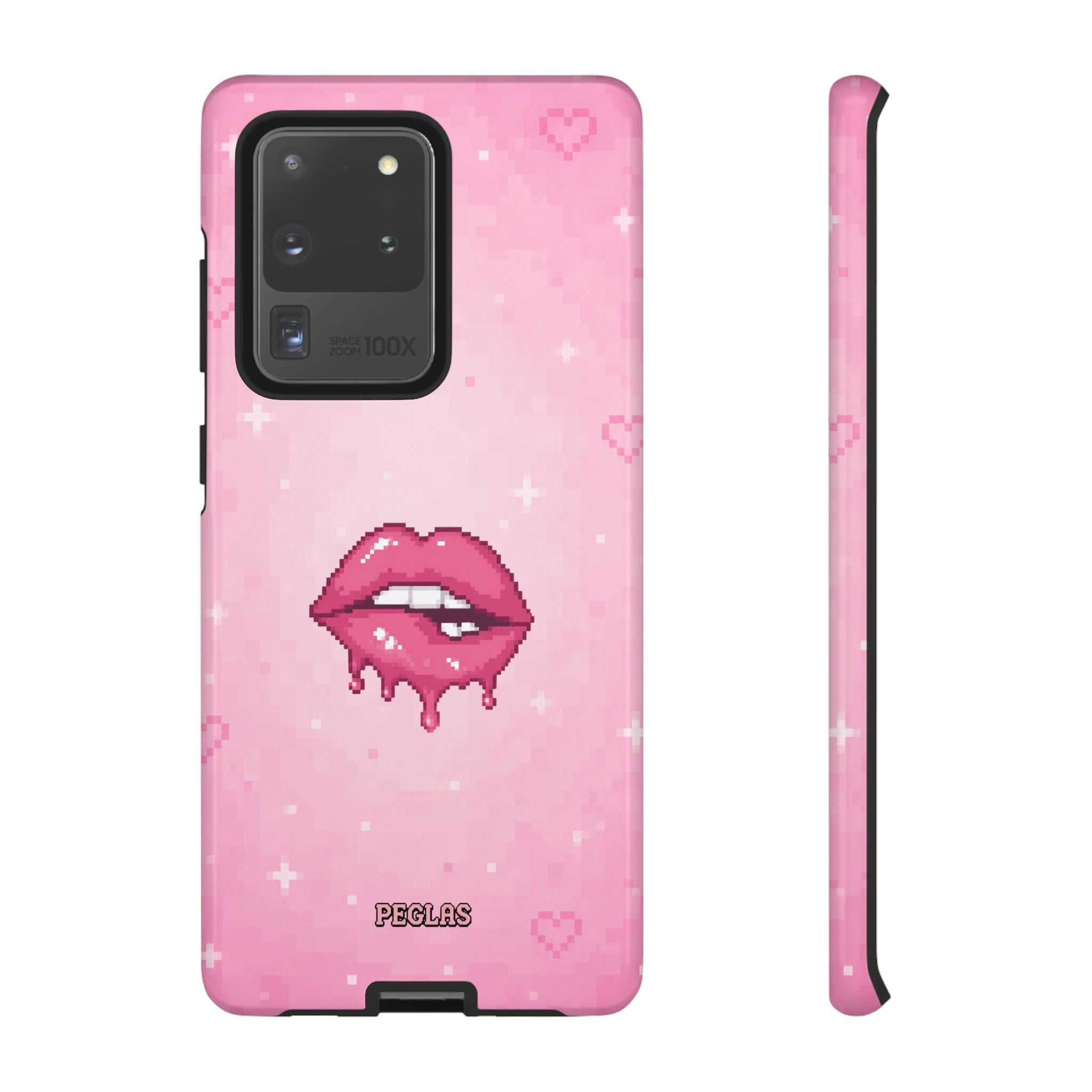 Pink Drip Lips Phone Case — Cute Pixel Art Protective Tough Case
