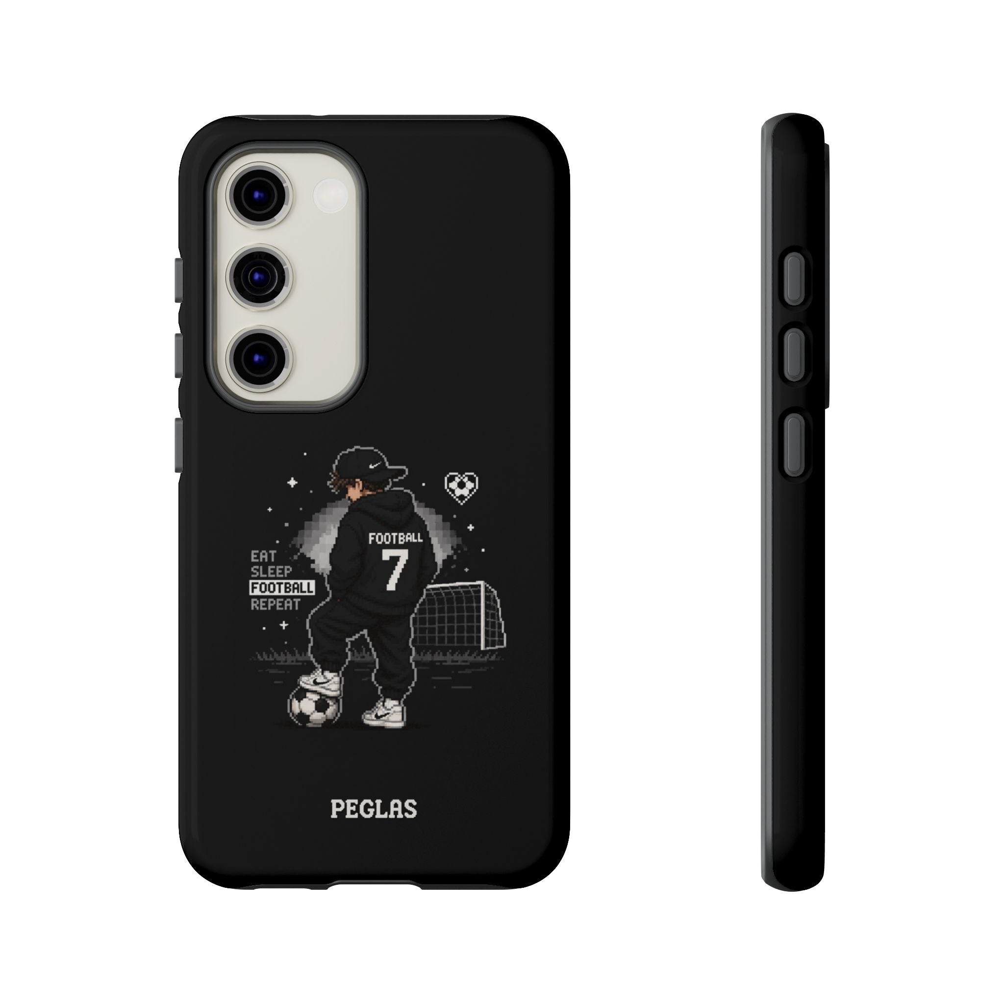Football Player Phone Case - 'Eat Sleep Football Repeat' Black Tough Case, Soccer Goal Graphic