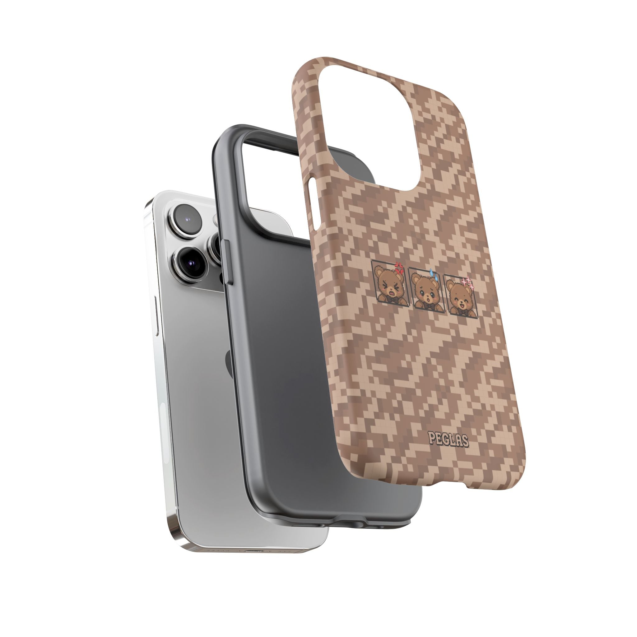 Pixel Teddy Emojis Brown Tough Phone Case