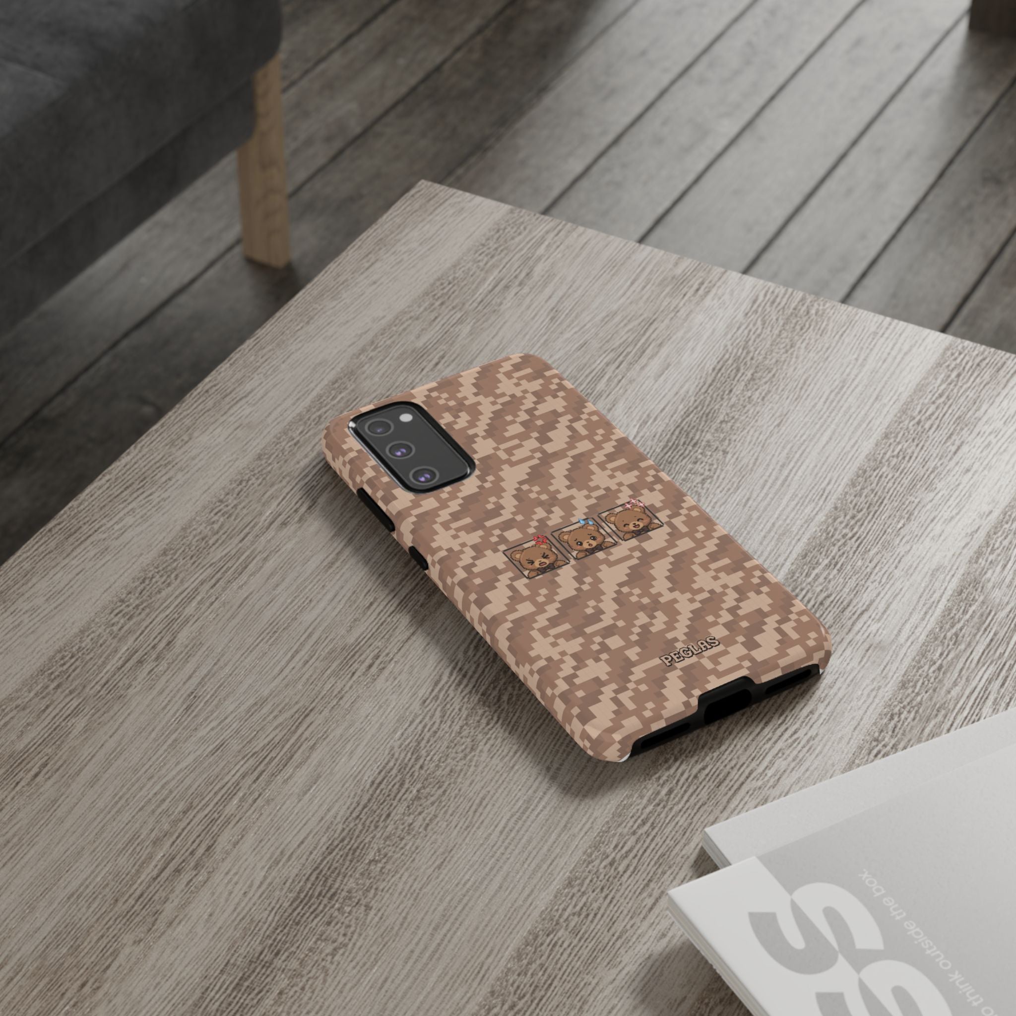 Pixel Teddy Emojis Brown Tough Phone Case