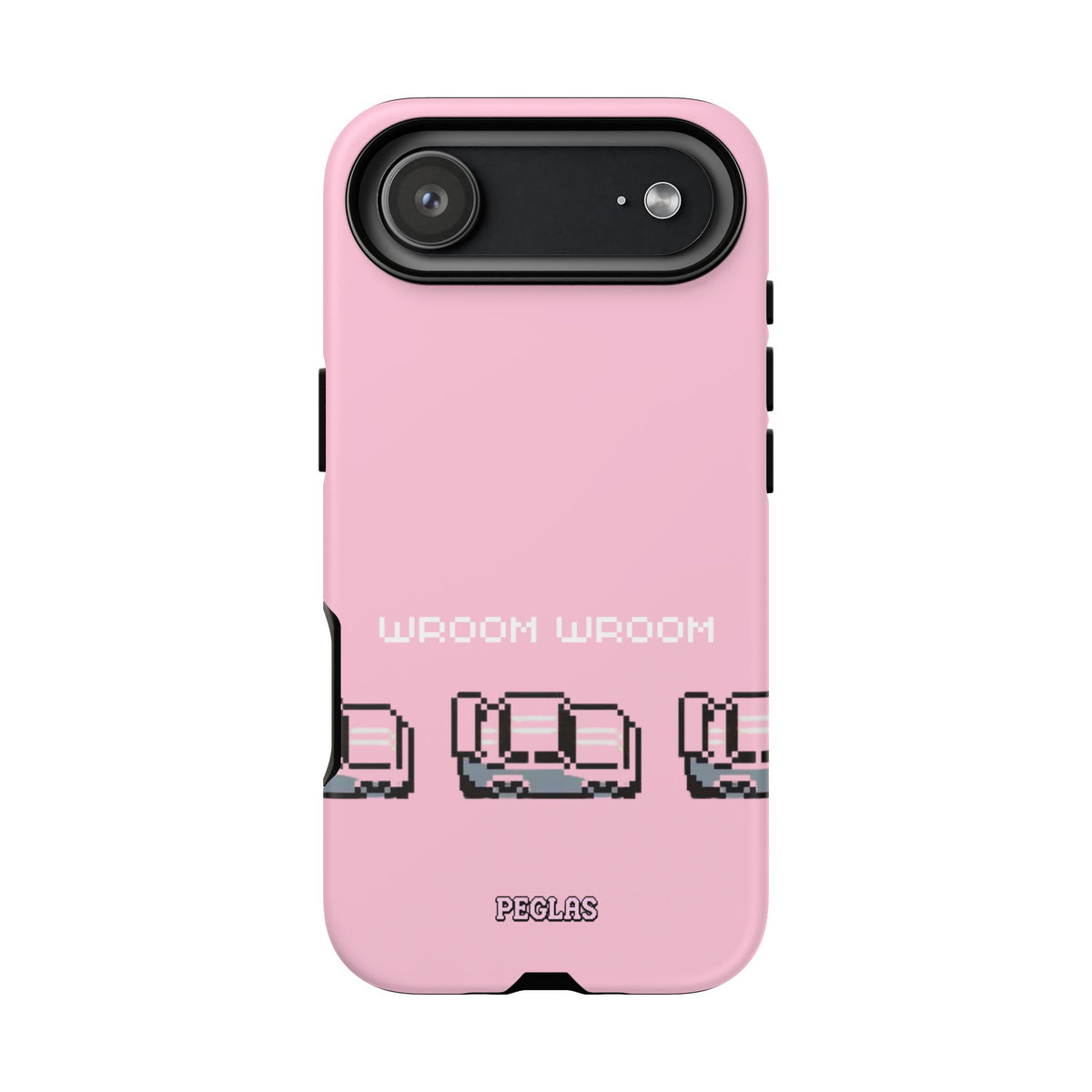 Pink Retro Pixel Cars Phone Case — "Wroom Wroom" Tough Protective Cover