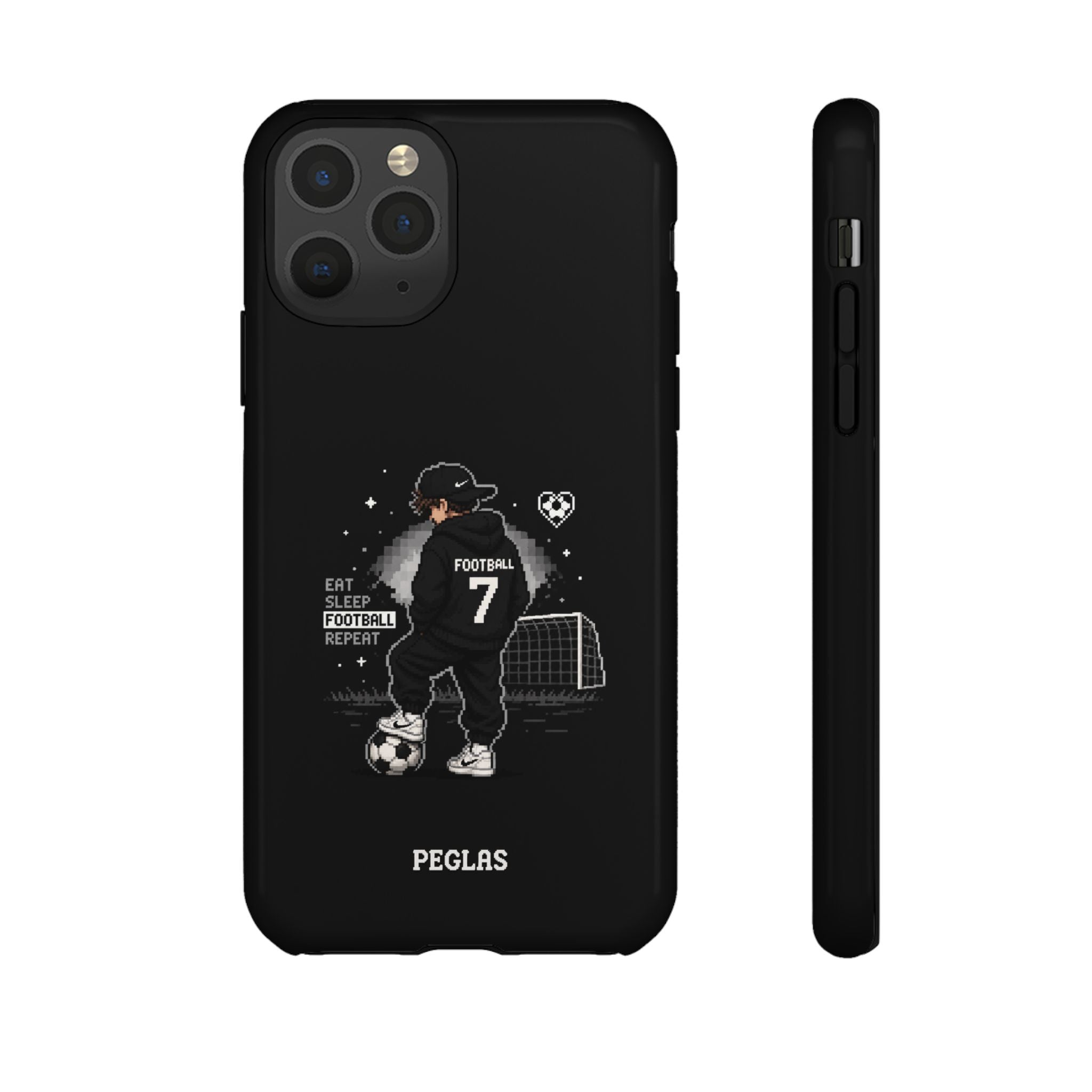 Football Player Phone Case - 'Eat Sleep Football Repeat' Black Tough Case, Soccer Goal Graphic