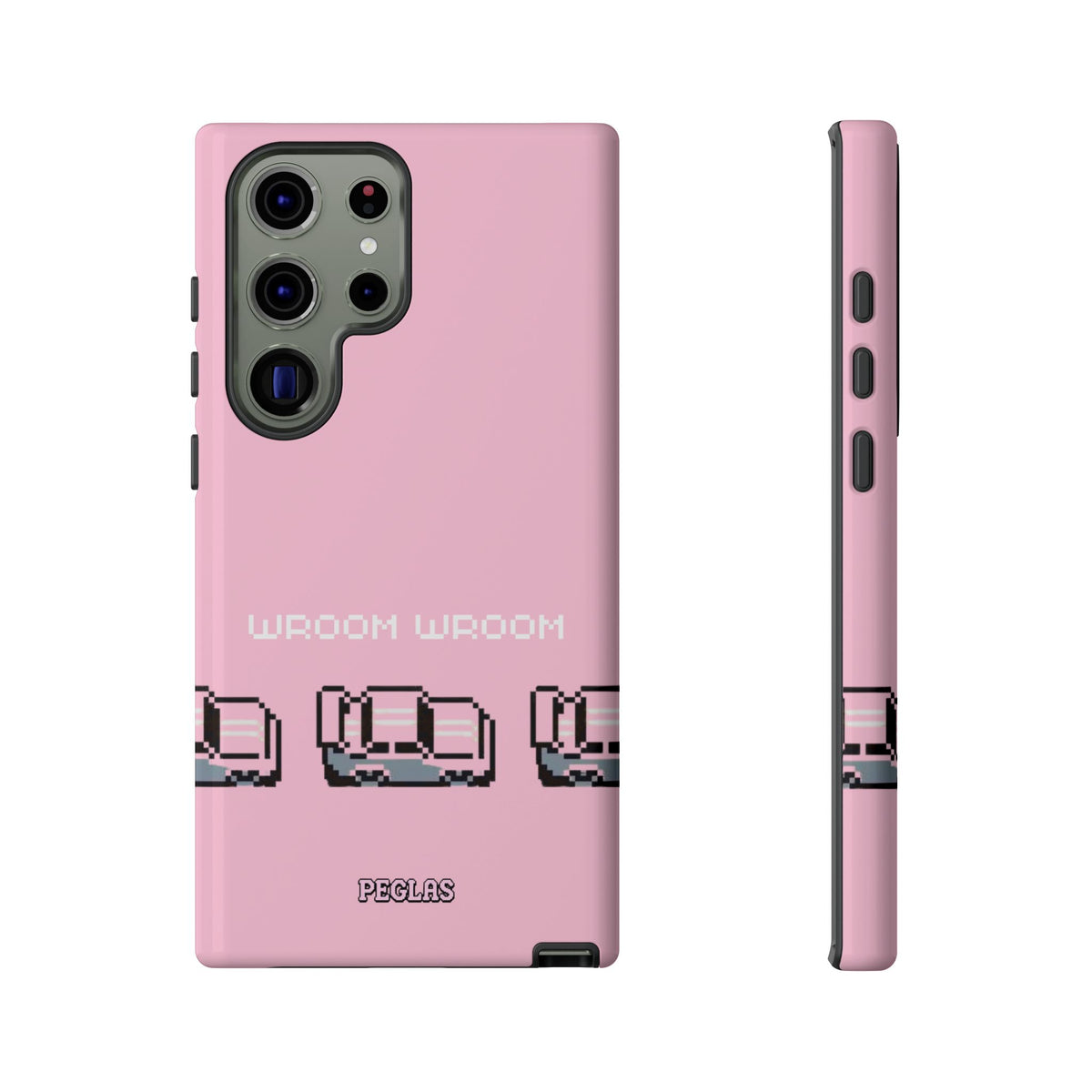 Pink Retro Pixel Cars Phone Case — "Wroom Wroom" Tough Protective Cover