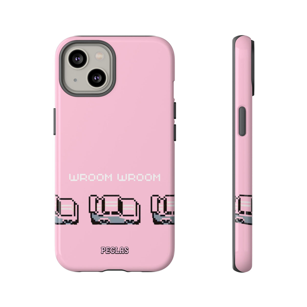 Pink Retro Pixel Cars Phone Case — "Wroom Wroom" Tough Protective Cover