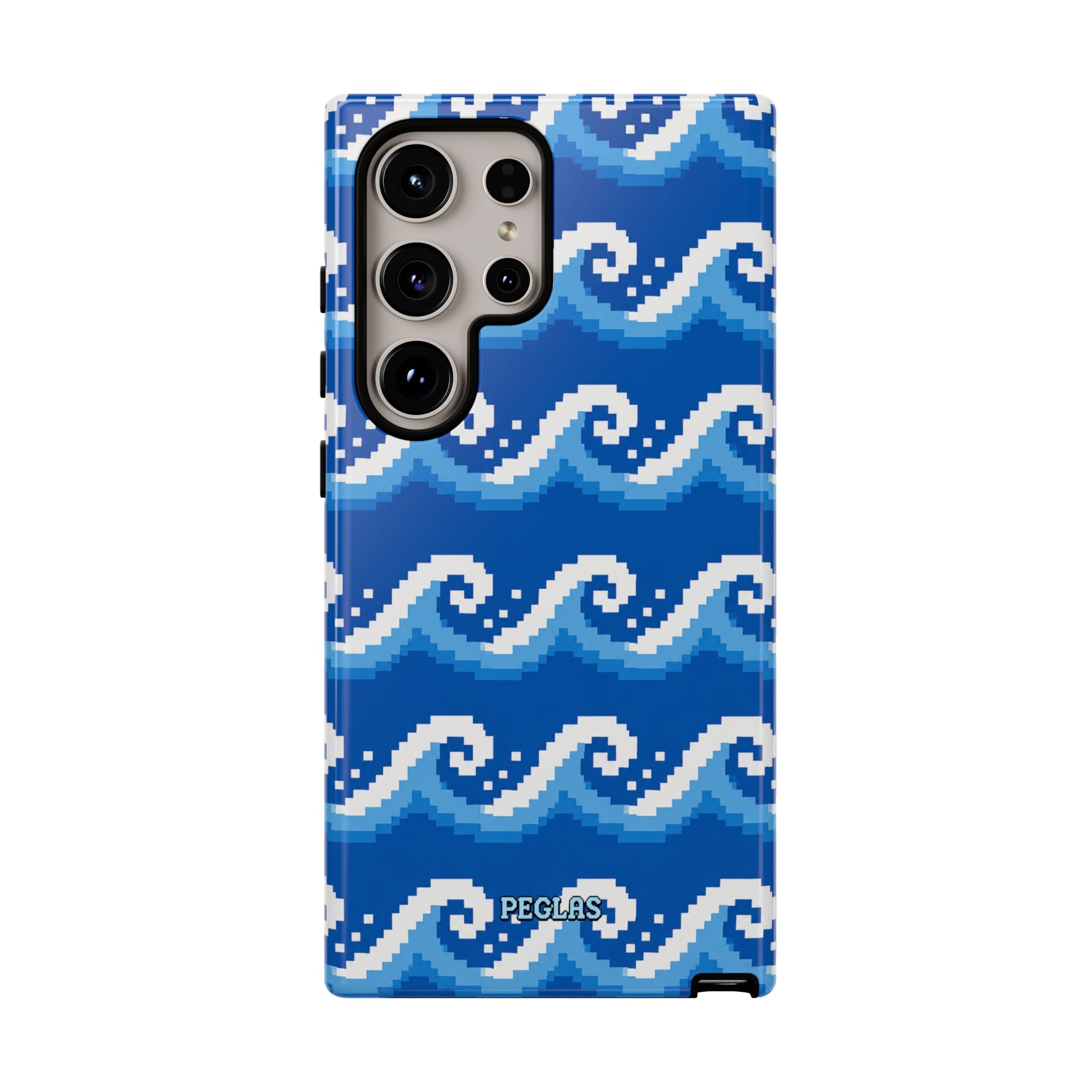 Pixel Wave Phone Case — Blue Ocean Retro Pixel Art iPhone Cover