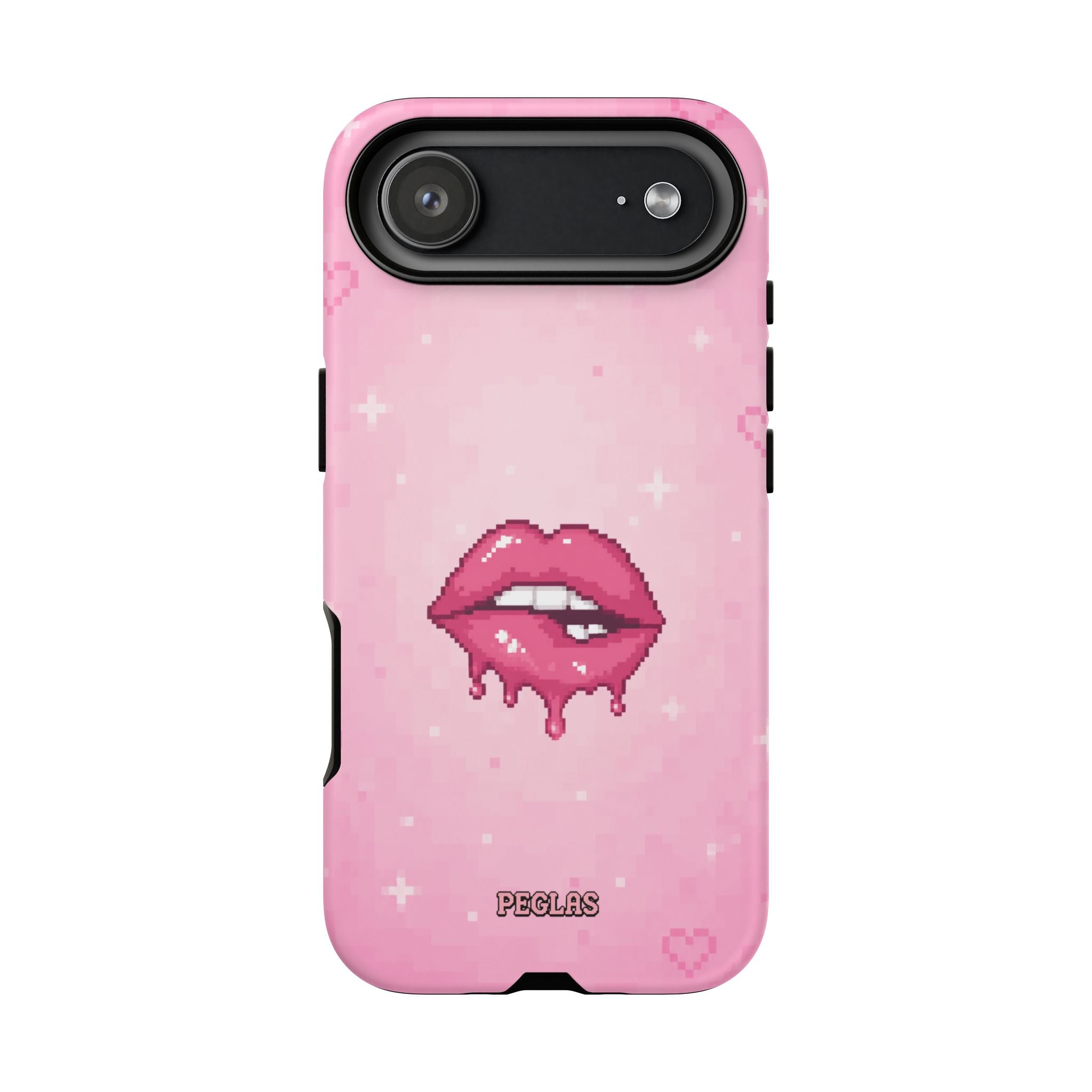 Pink Drip Lips Phone Case — Cute Pixel Art Protective Tough Case
