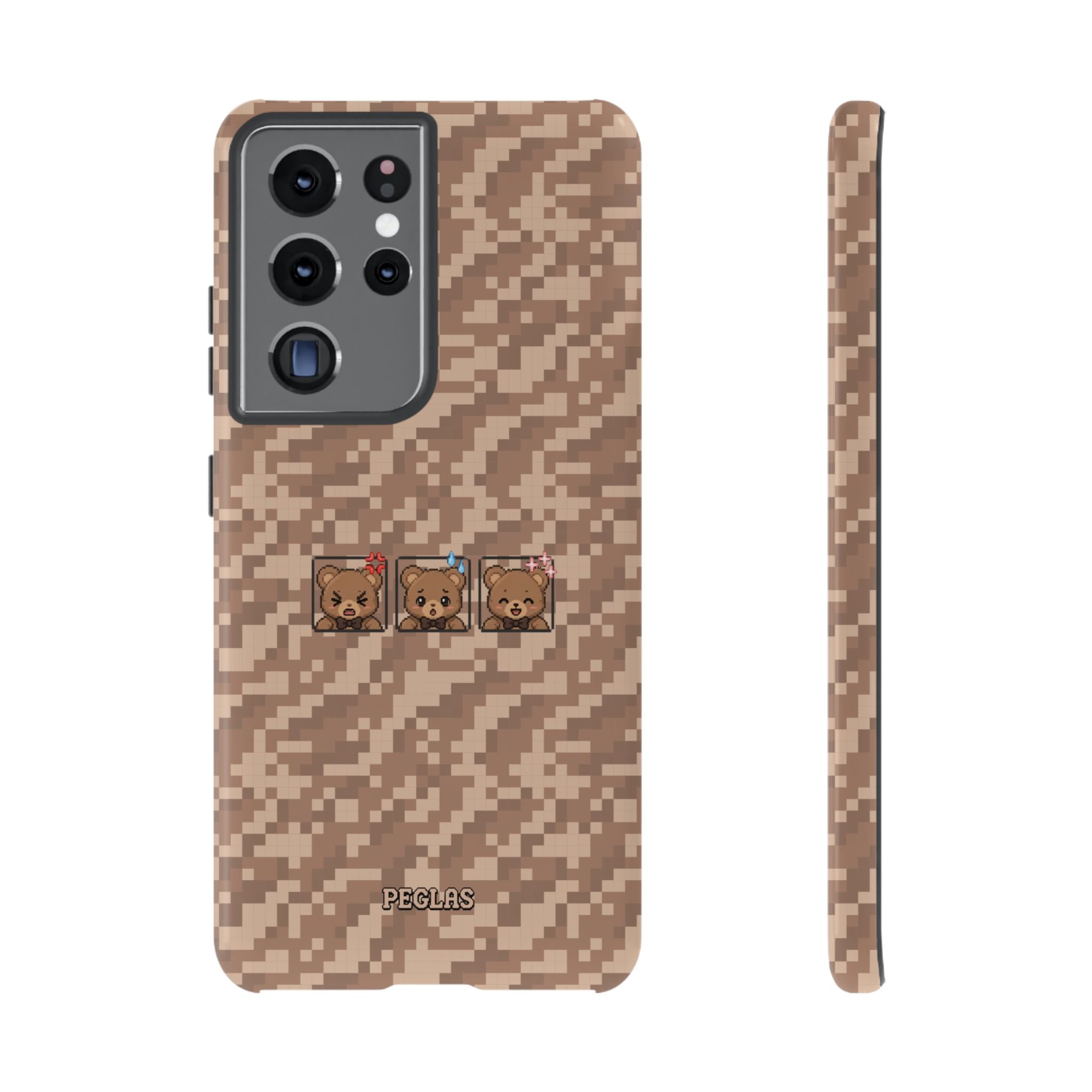 Pixel Teddy Emojis Brown Tough Phone Case