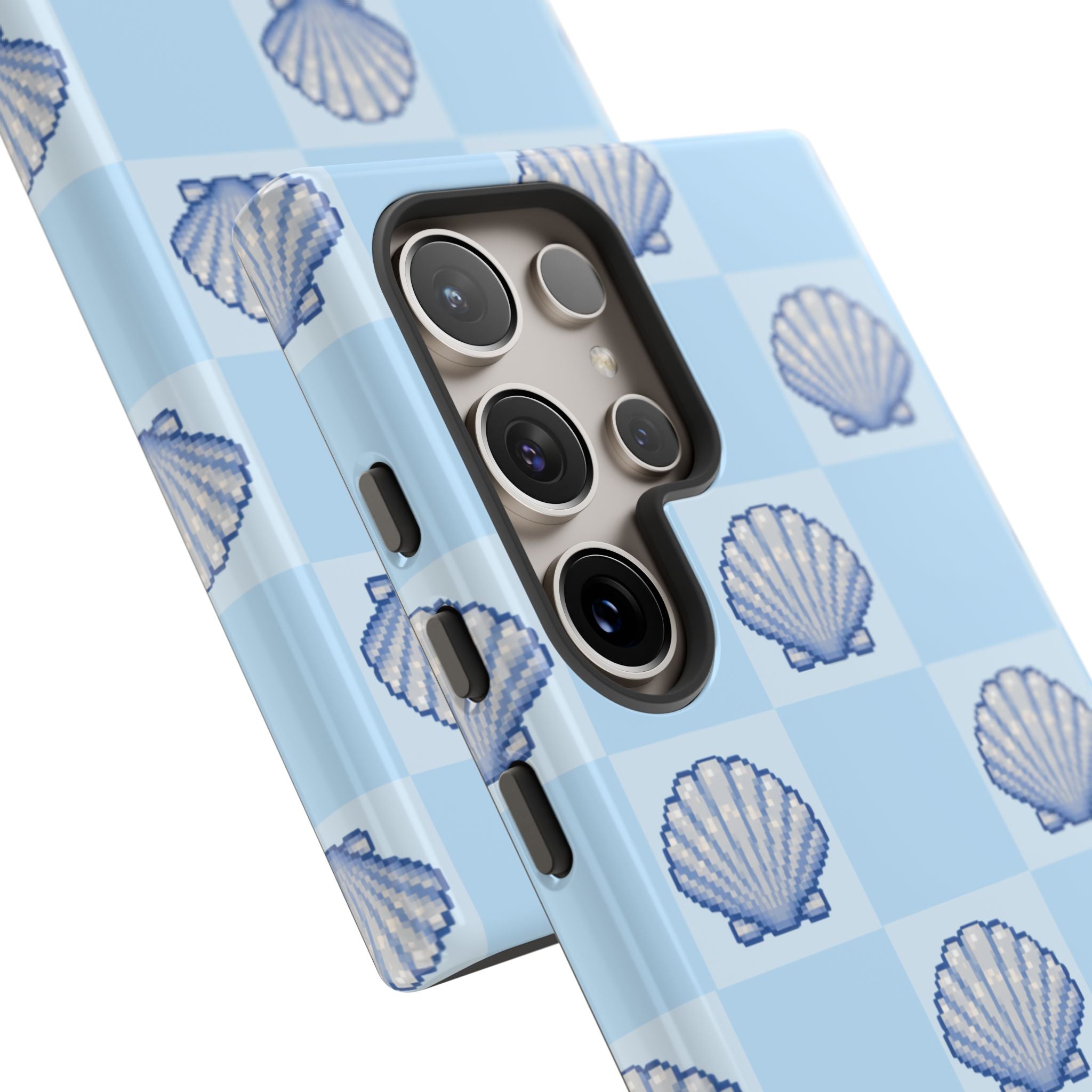 Shell Checkerboard Tough Phone Case — Light Blue Seashell Protective Cover