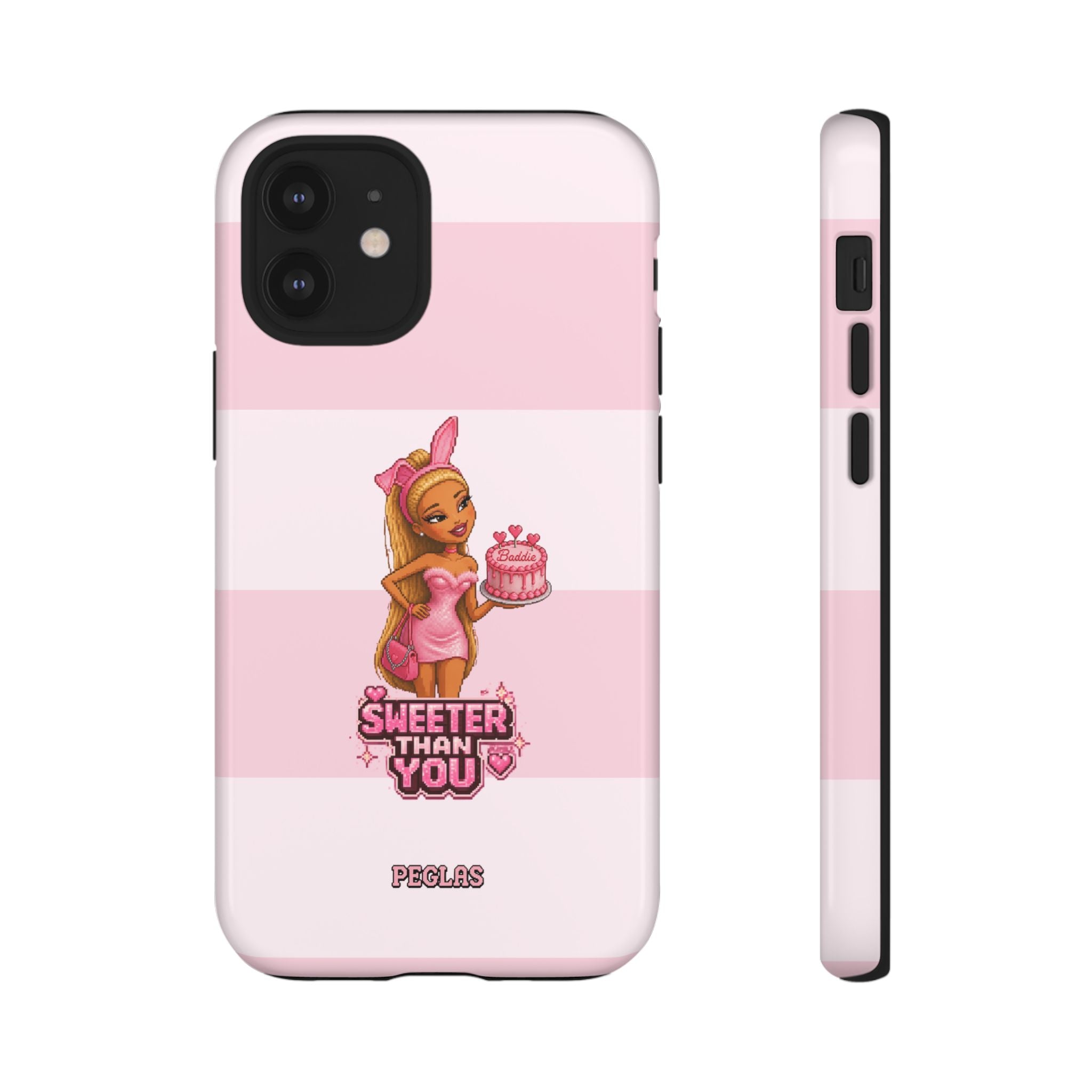Phone Case — “Sweeter Than You” Pink Striped Cute Cake Girl Protective Cover
