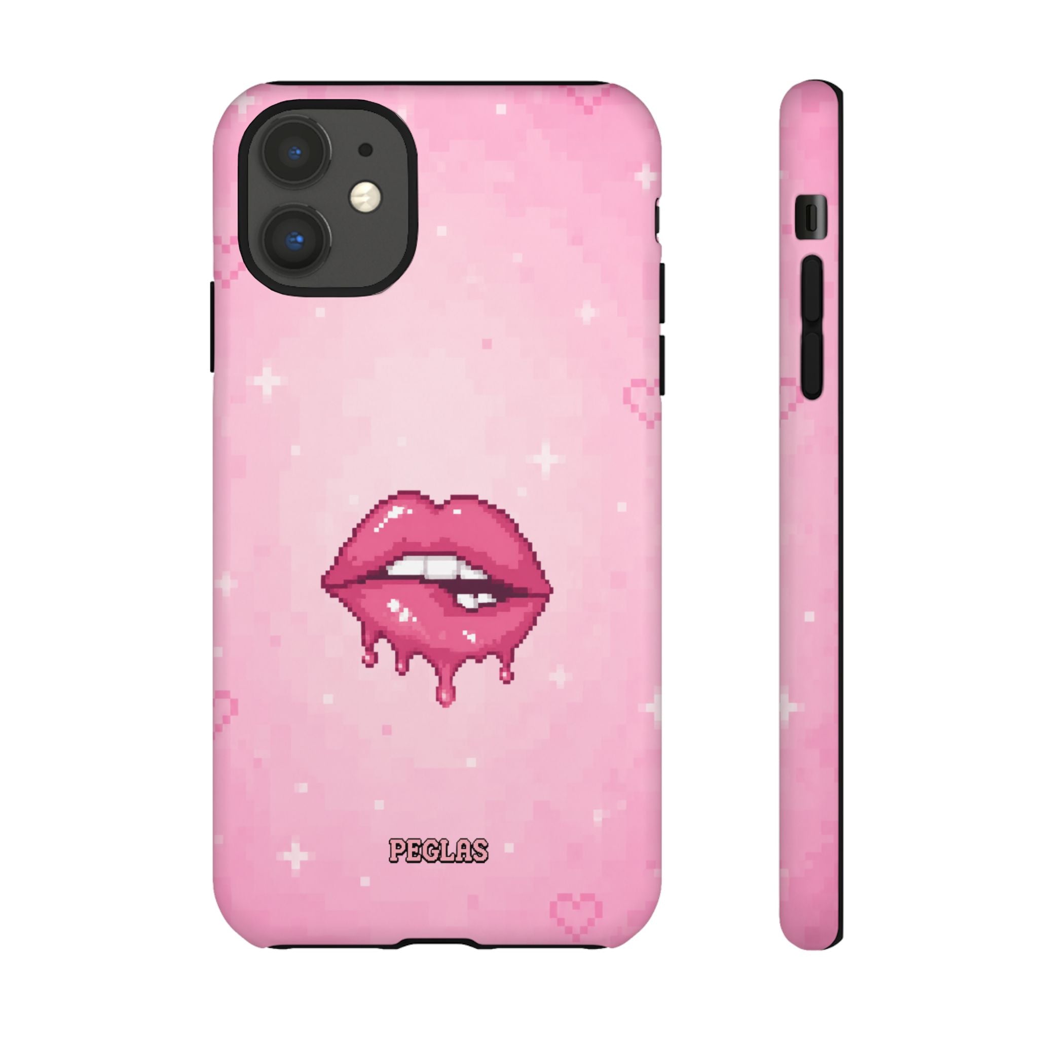 Pink Drip Lips Phone Case — Cute Pixel Art Protective Tough Case