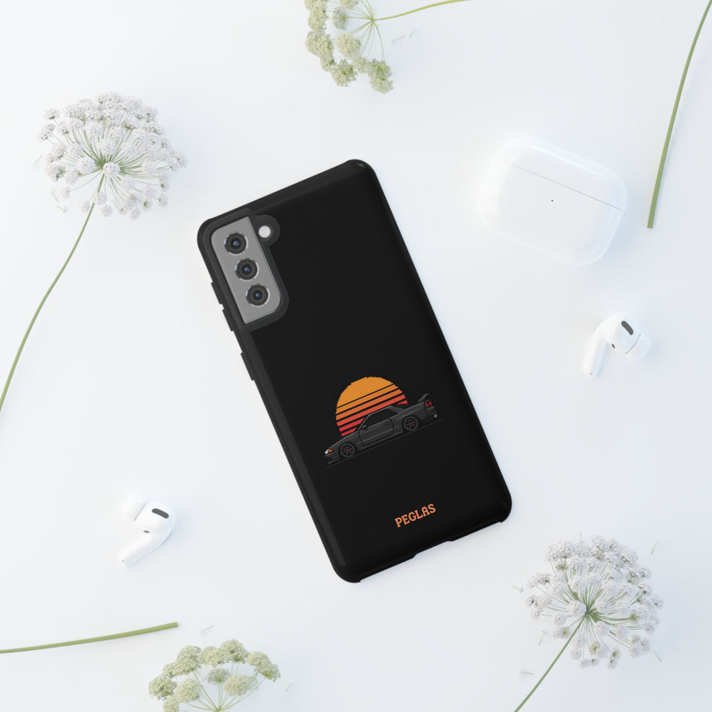 Vintage Black Sports Car Phone Case — Retro Sunset Design