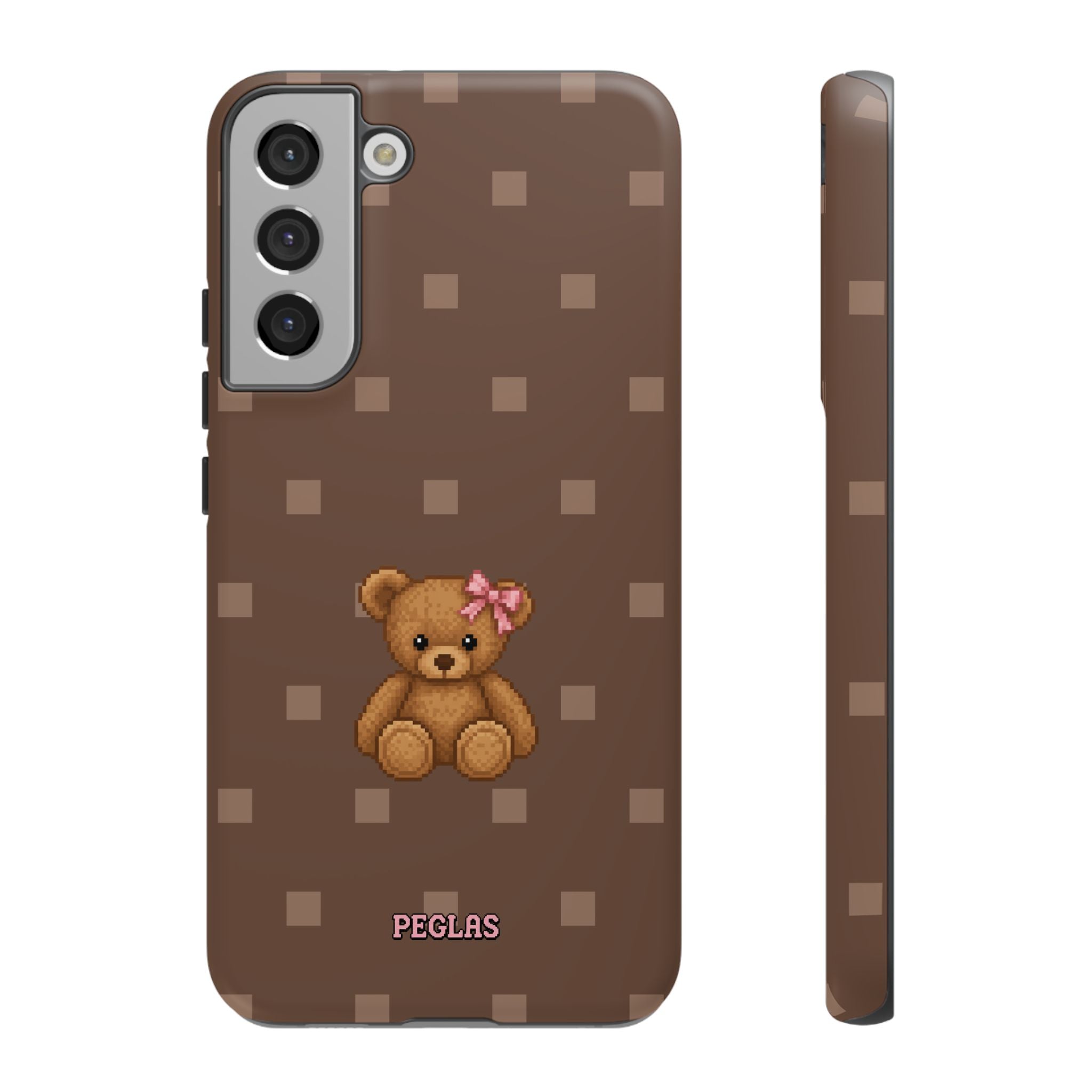 Teddy Bear Tough Phone Case — Cute Brown Polka Dot Protective Cover