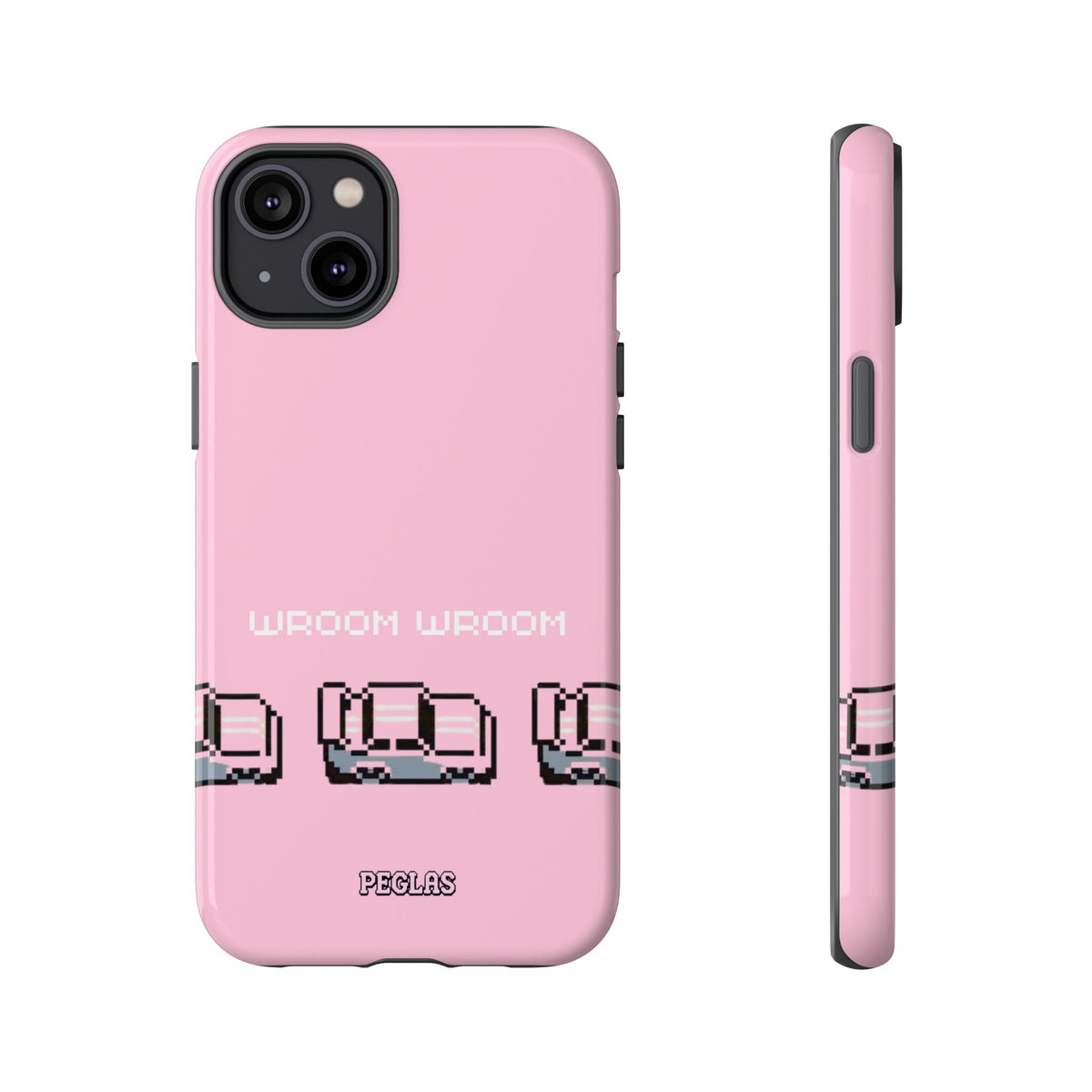 Pink Retro Pixel Cars Phone Case — "Wroom Wroom" Tough Protective Cover
