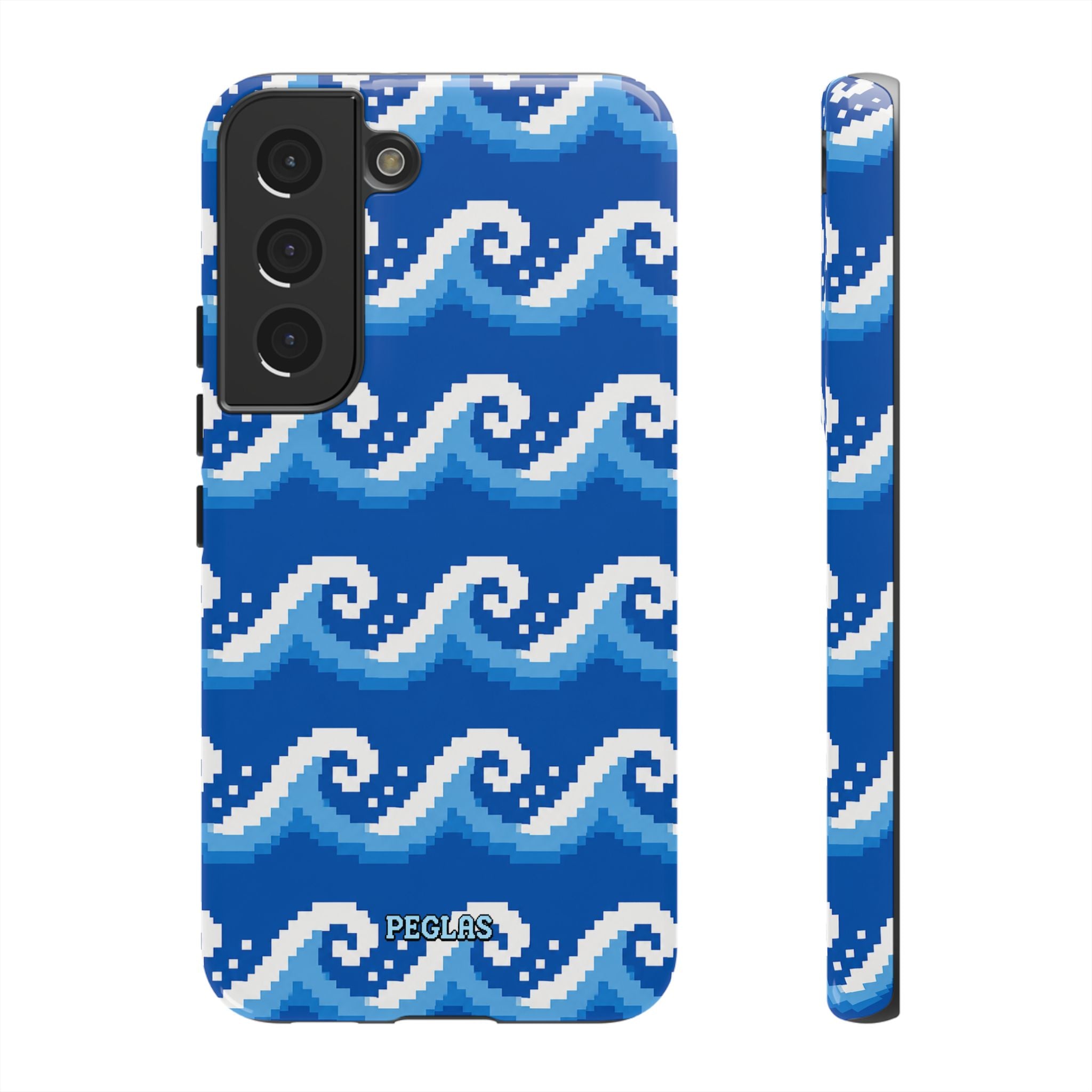 Pixel Wave Phone Case — Blue Ocean Retro Pixel Art iPhone Cover