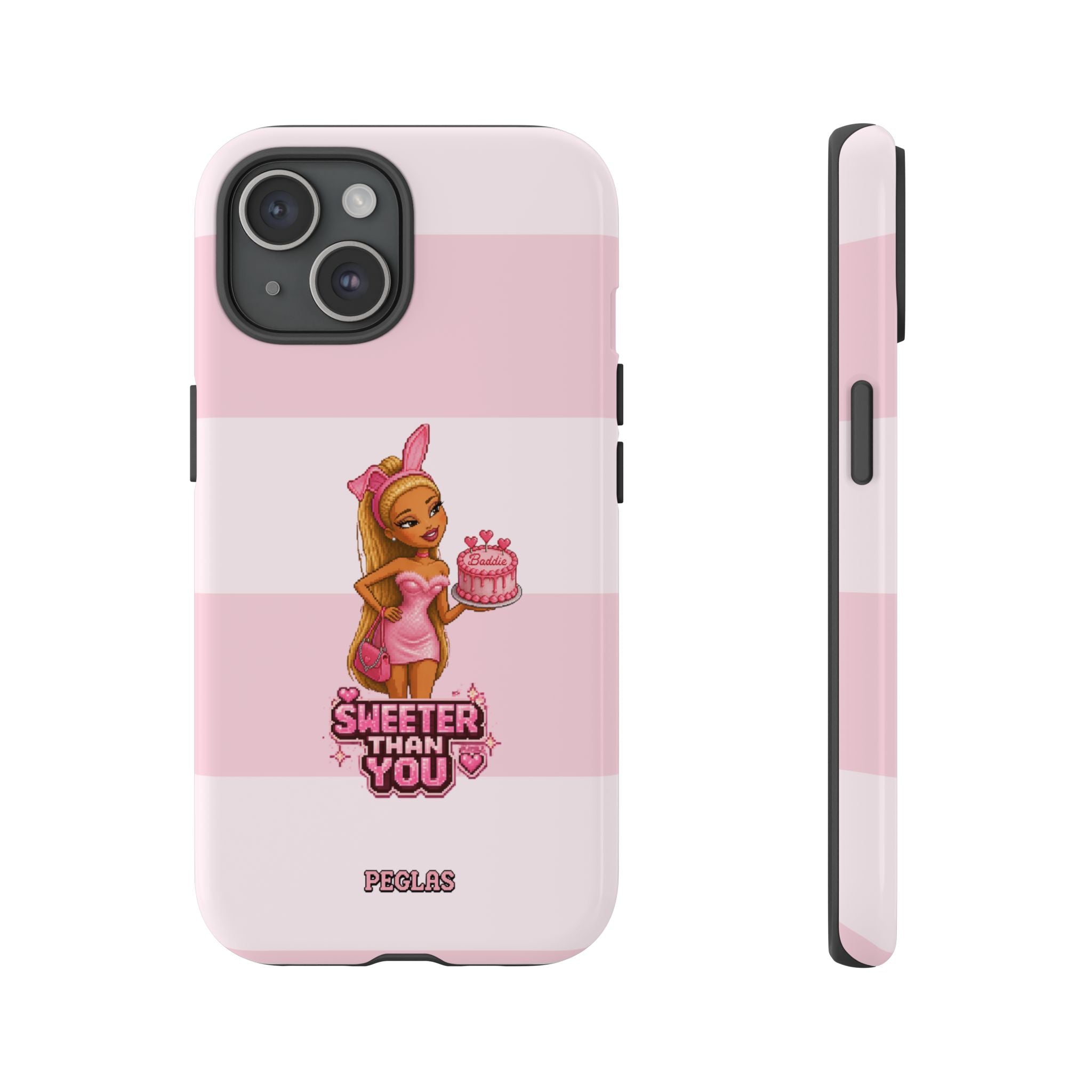 Phone Case — “Sweeter Than You” Pink Striped Cute Cake Girl Protective Cover
