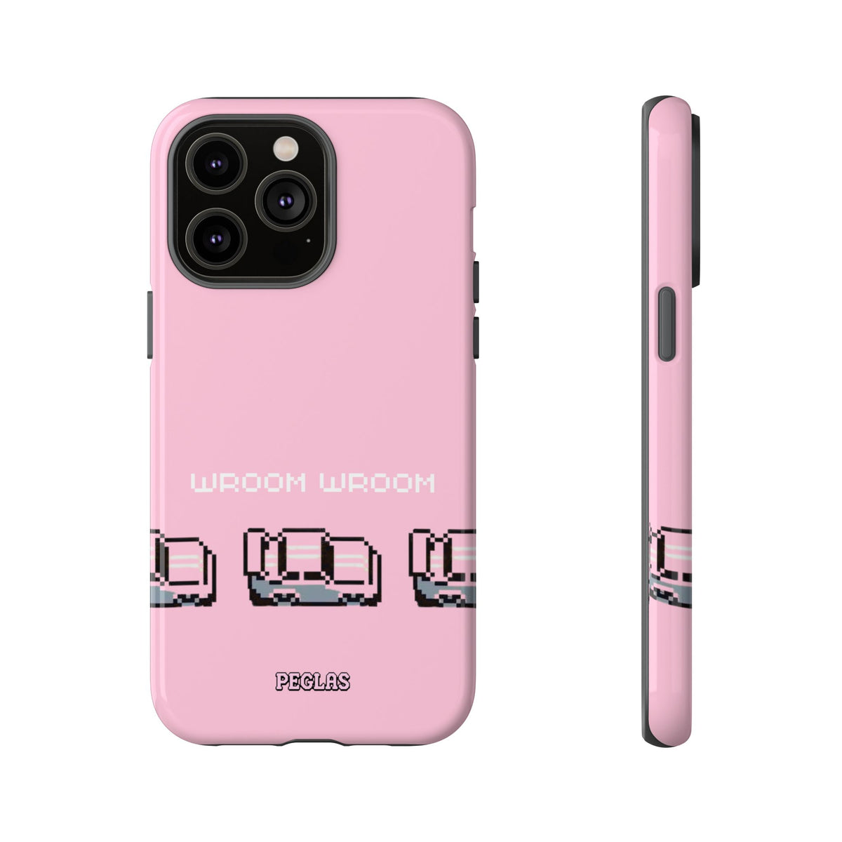 Pink Retro Pixel Cars Phone Case — "Wroom Wroom" Tough Protective Cover