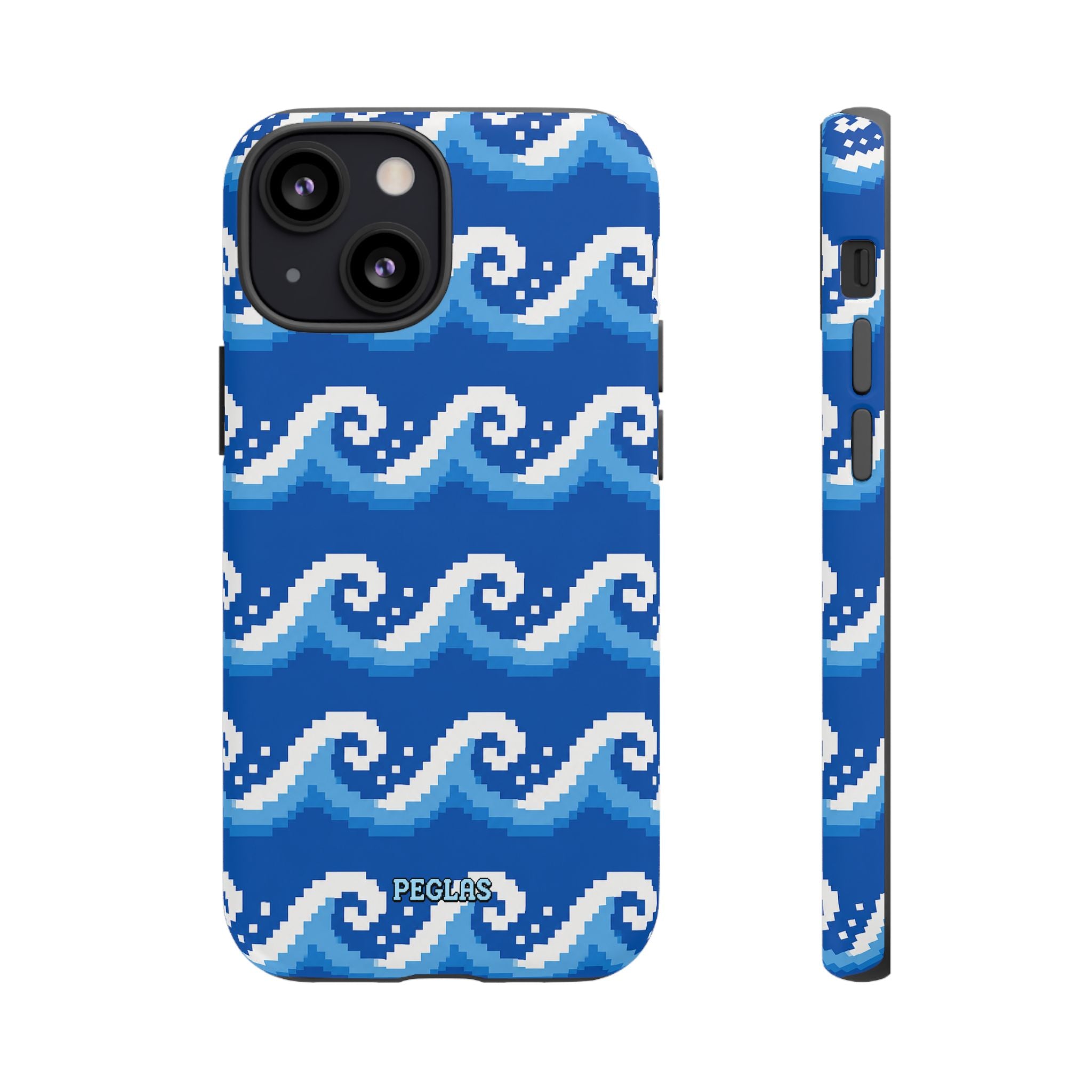 Pixel Wave Phone Case — Blue Ocean Retro Pixel Art iPhone Cover
