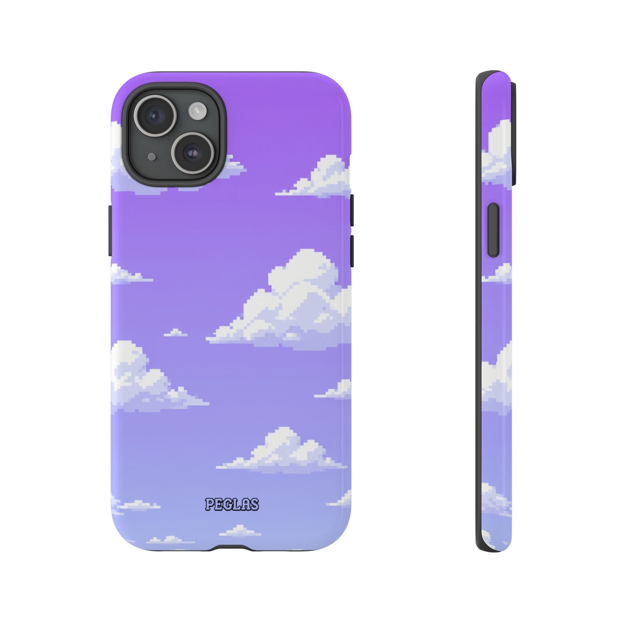 Purple Sky Cloud Phone Case — Pixel Cloud Pattern Tough Case
