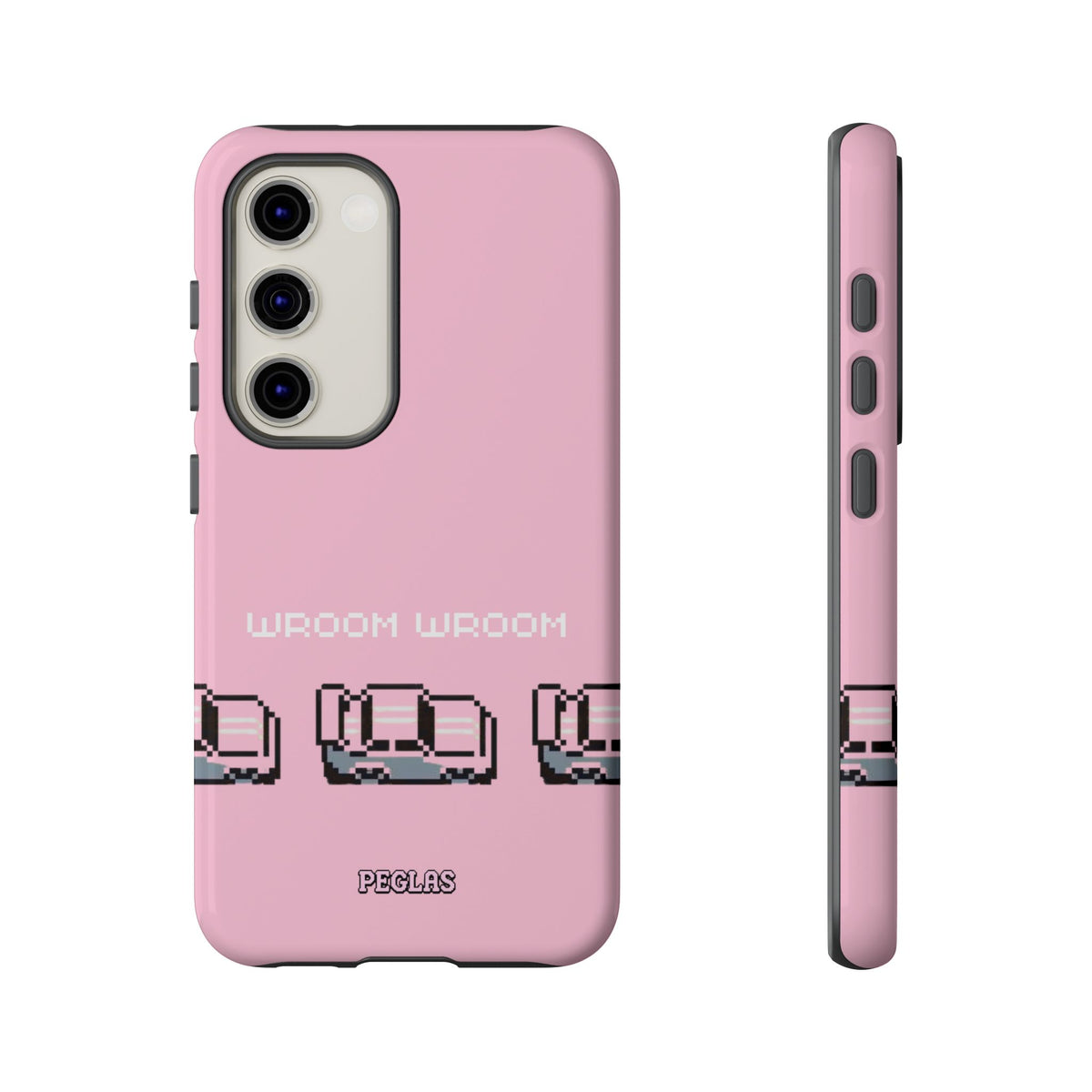 Pink Retro Pixel Cars Phone Case — "Wroom Wroom" Tough Protective Cover
