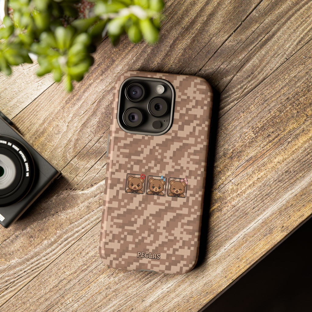 Pixel Teddy Emojis Brown Tough Phone Case