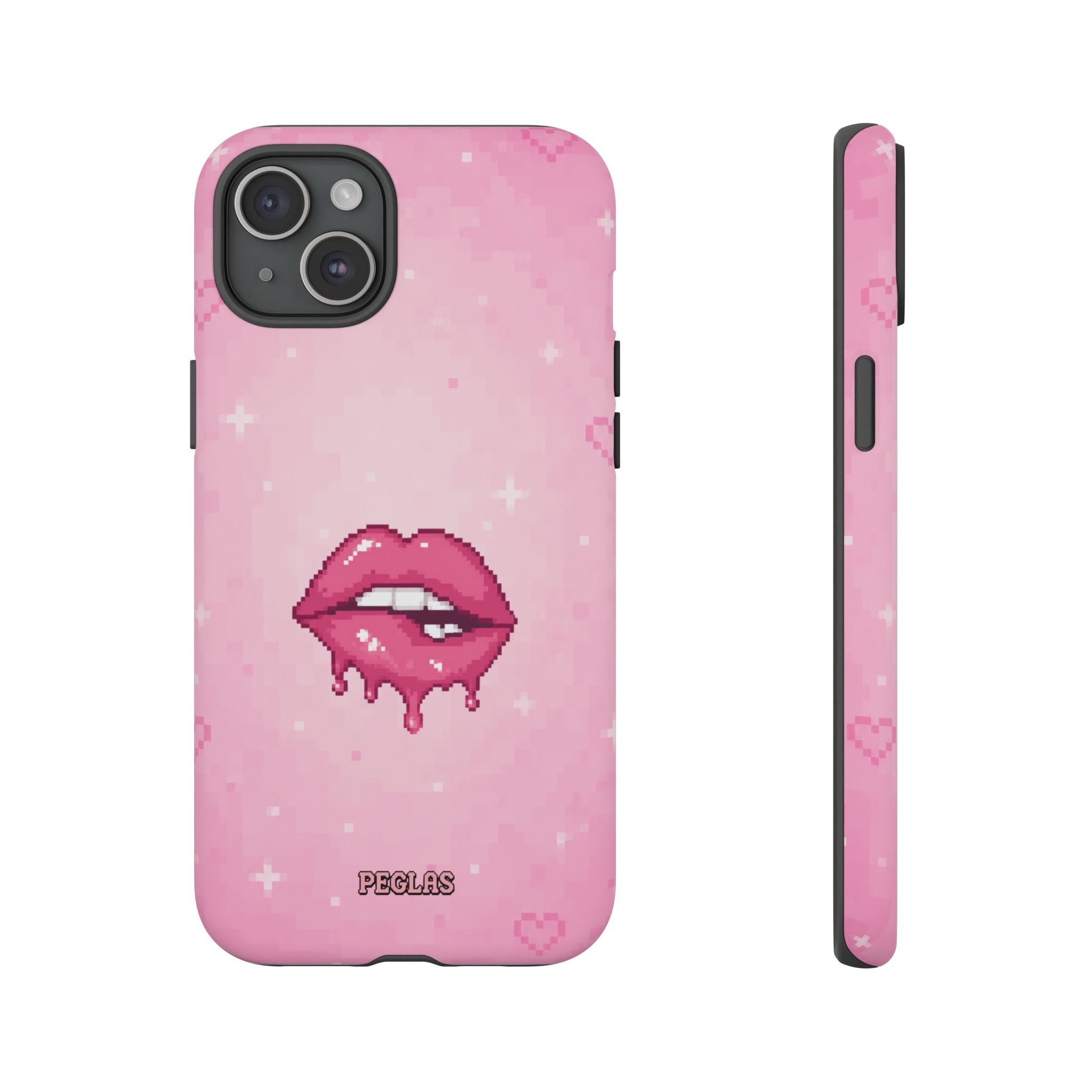 Pink Drip Lips Phone Case — Cute Pixel Art Protective Tough Case