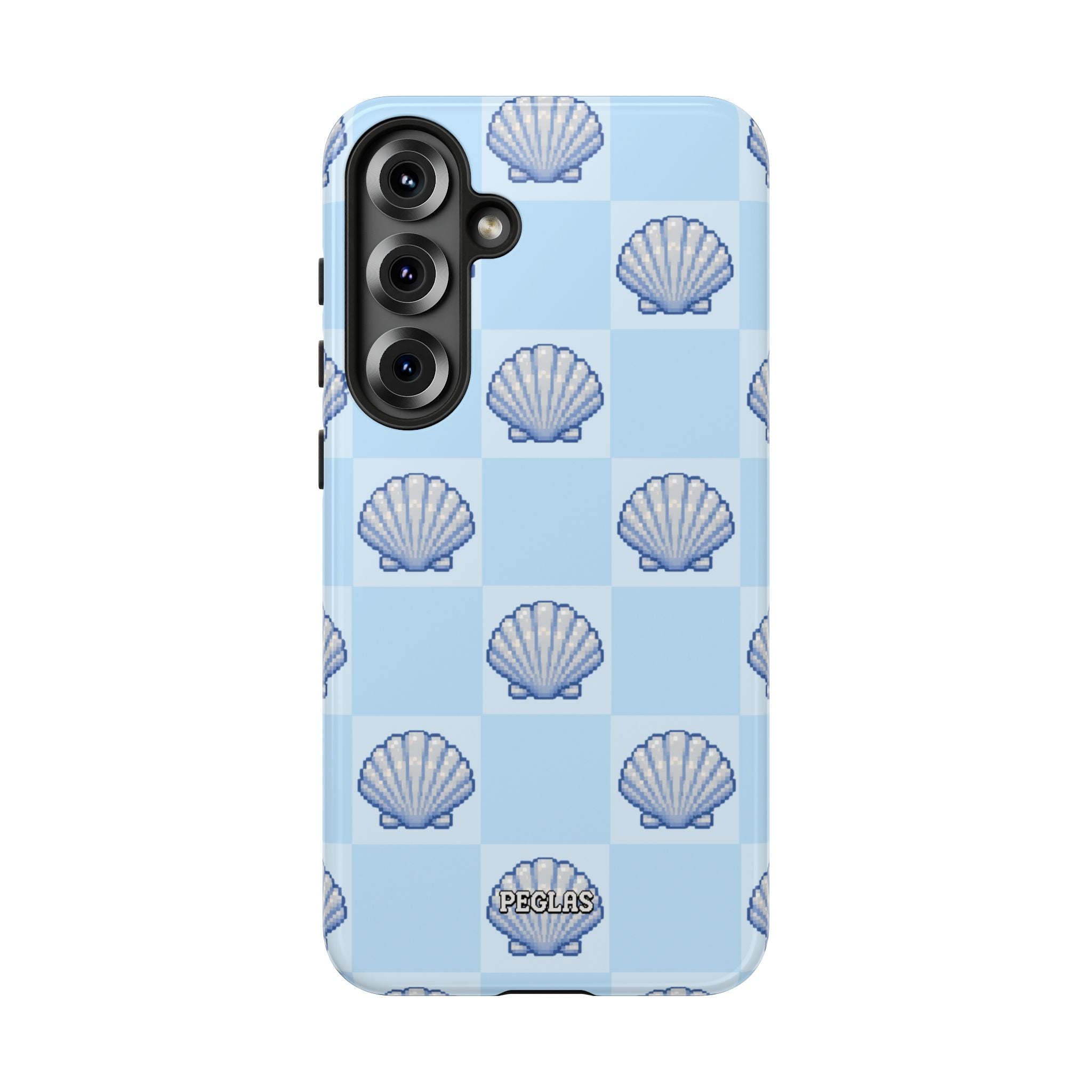 Shell Checkerboard Tough Phone Case — Light Blue Seashell Protective Cover
